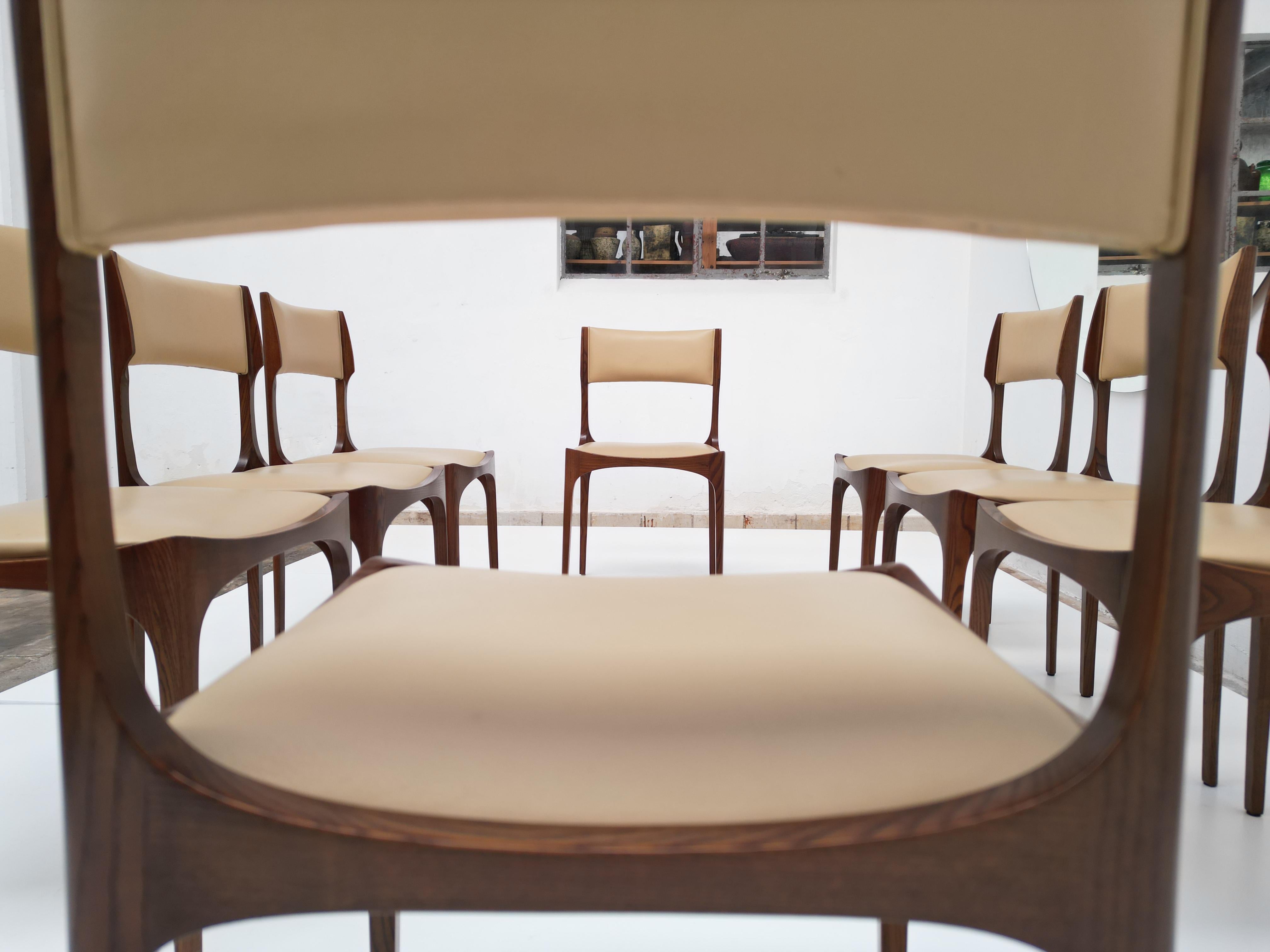 Rare Set of 8 Leather Giuseppe Gibelli 'Elisabetta' Chairs, Sormani, Italy, 1962 9