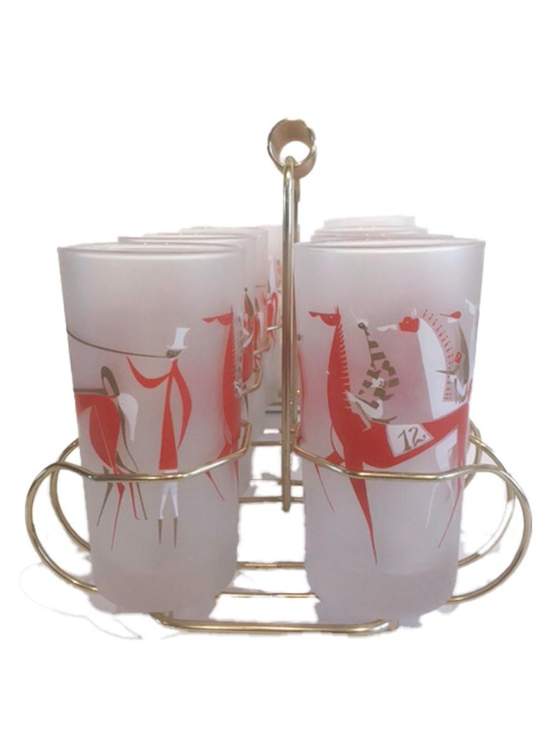 Rare Set of 8 Libbey Highball Glasses in the Longchamps Pattern in a