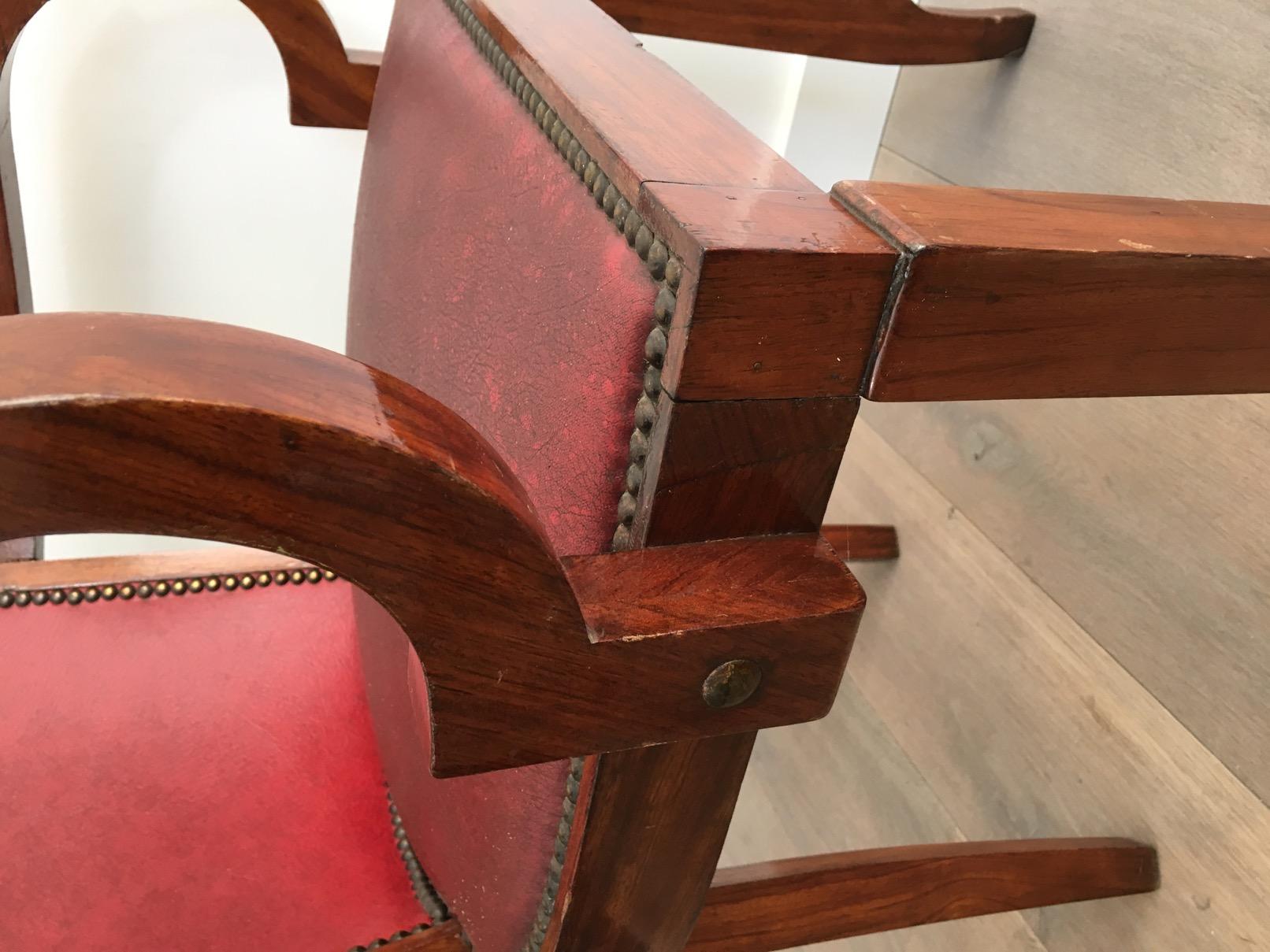 Rare Set of 8 Mahogany and Faux-Leather Art Deco Armchairs, French, circa 1930 For Sale 5