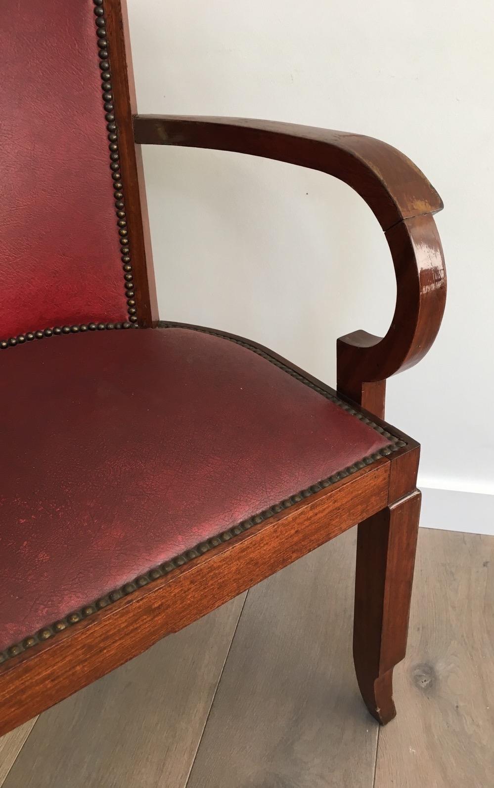 Rare Set of 8 Mahogany and Faux-Leather Art Deco Armchairs, French, circa 1930 For Sale 7