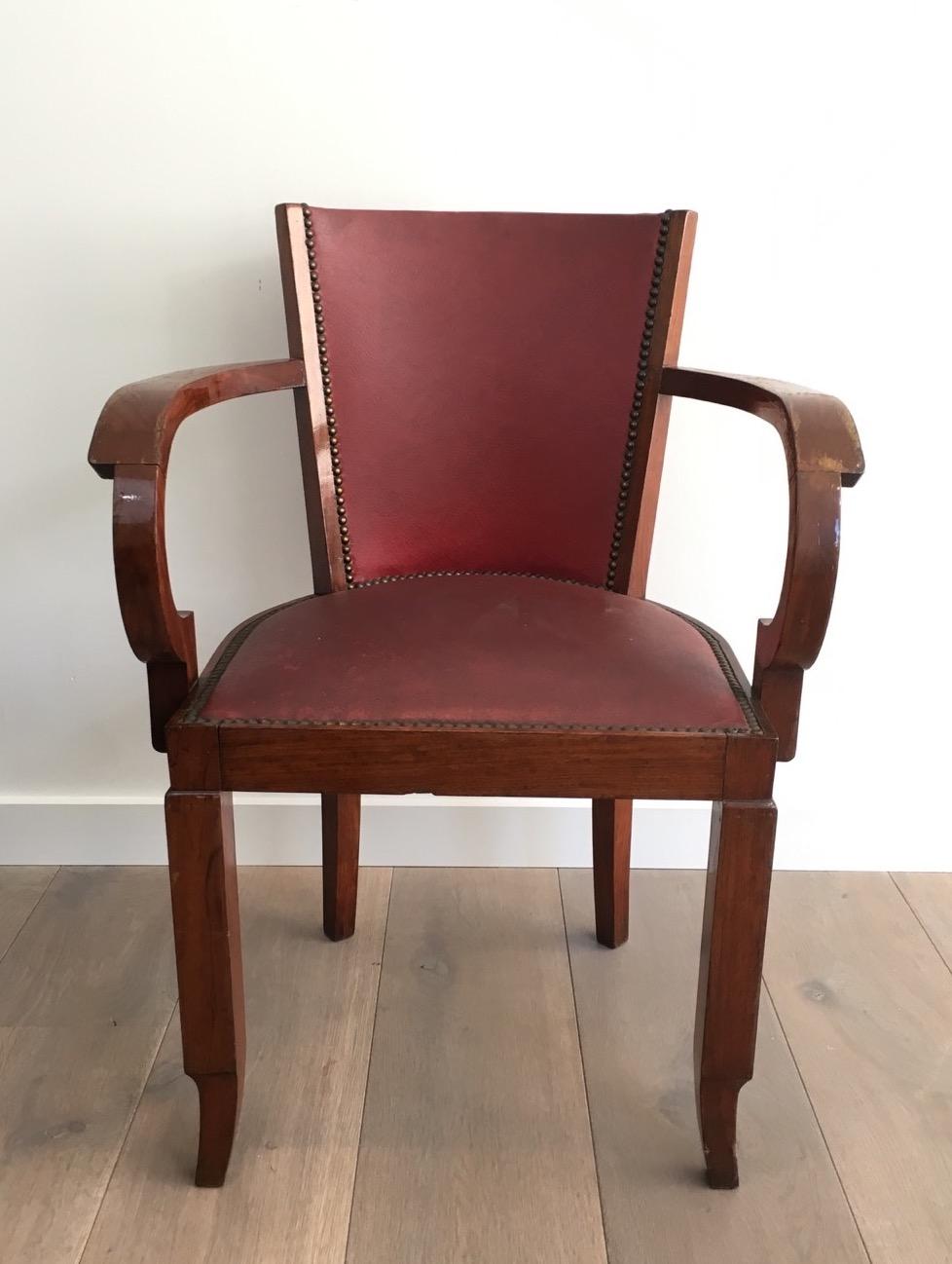 Rare Set of 8 Mahogany and Faux-Leather Art Deco Armchairs, French, circa 1930 For Sale 8