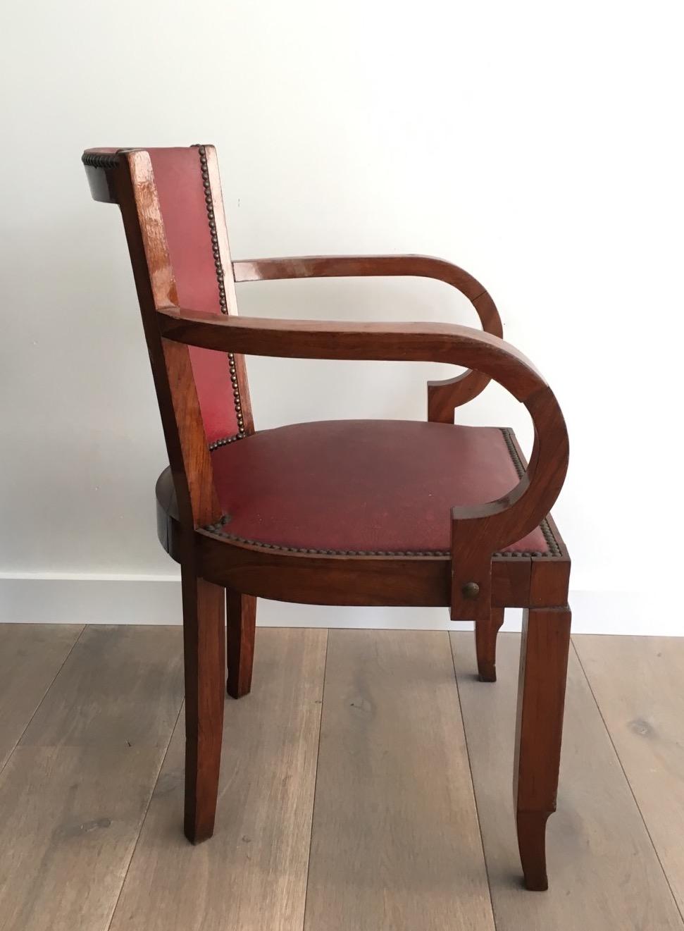 Rare Set of 8 Mahogany and Faux-Leather Art Deco Armchairs, French, circa 1930 For Sale 10