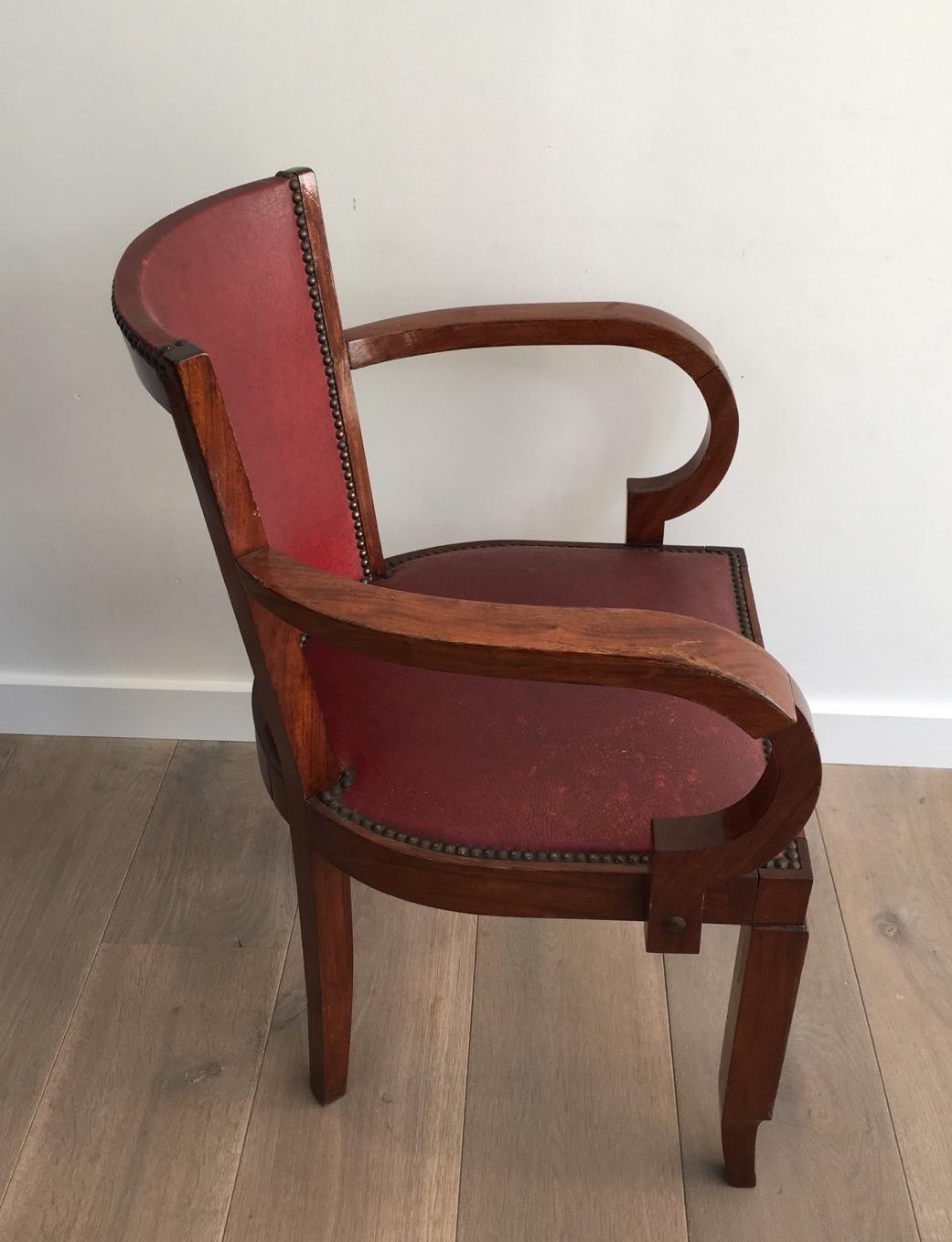 Rare Set of 8 Mahogany and Faux-Leather Art Deco Armchairs, French, circa 1930 For Sale 11