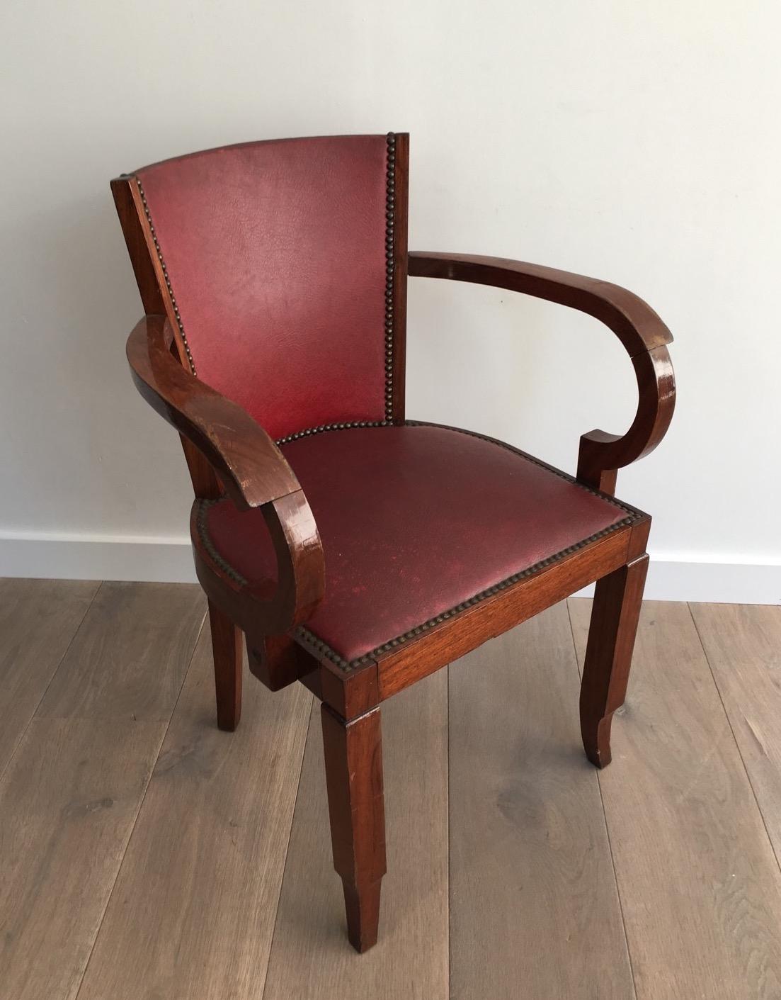 Rare Set of 8 Mahogany and Faux-Leather Art Deco Armchairs, French, circa 1930 For Sale 1