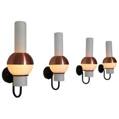 Vintage Rare Set of 8 Opaline and Copper Aluminum Sconce "Lucifer" by RAAK Amsterdam