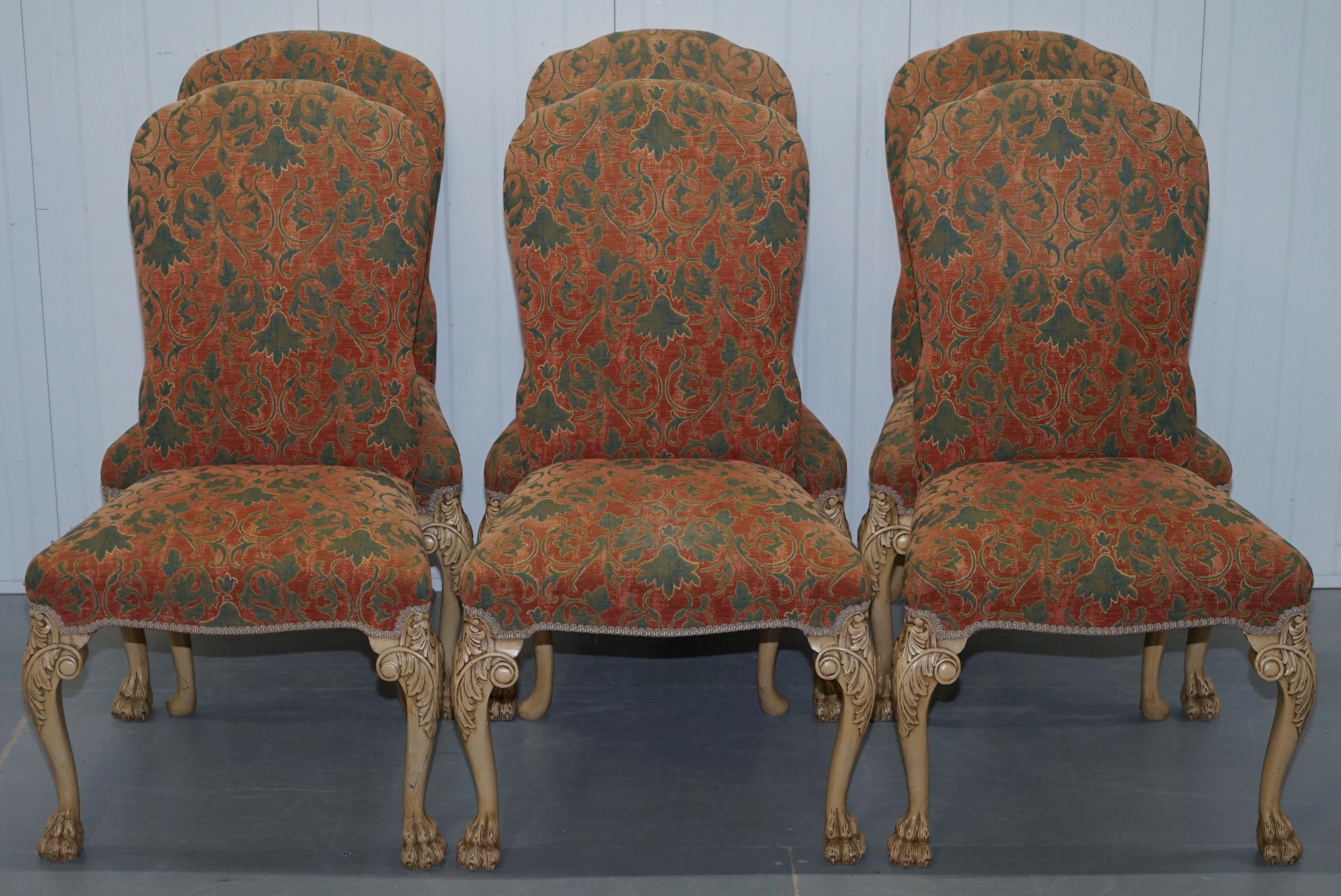 Rare Set of 8 Original Walnut Art Deco Dining Chairs with Lion Hairy Paw Feet 6