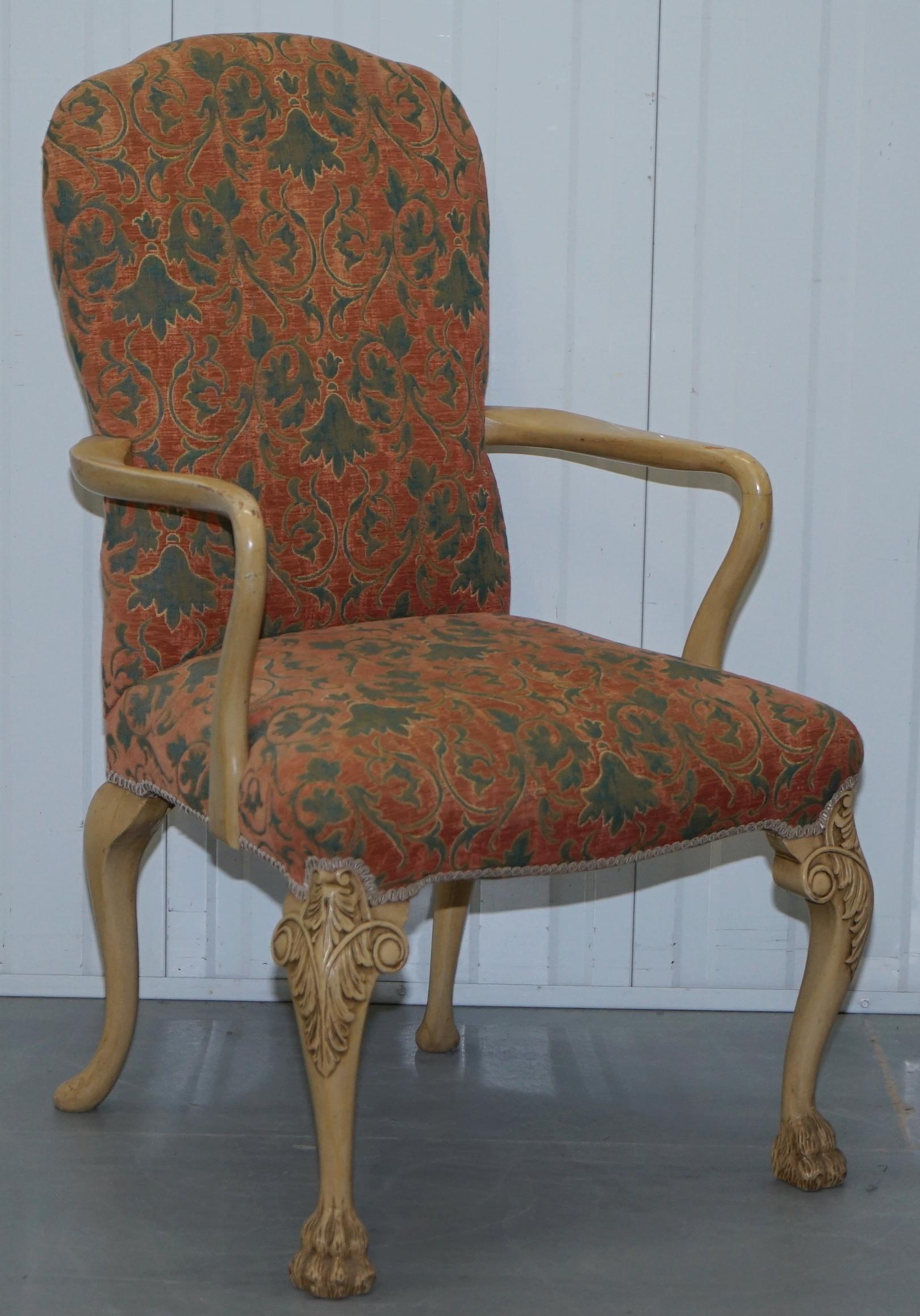 British Rare Set of 8 Original Walnut Art Deco Dining Chairs with Lion Hairy Paw Feet