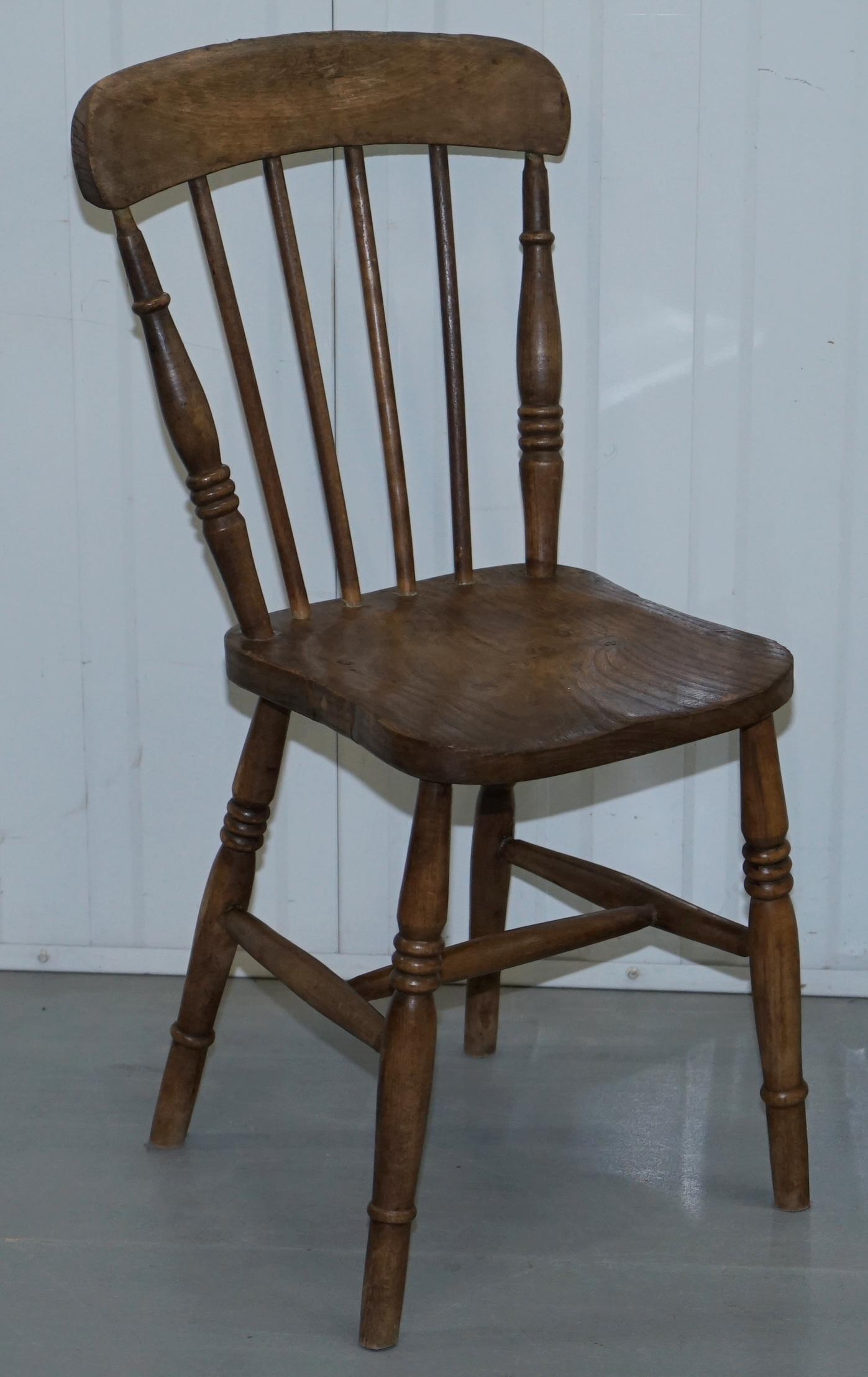 Rare Set of 8 Victorian Windsor Spindle Back Dining Chairs Solid Carved Elm 5