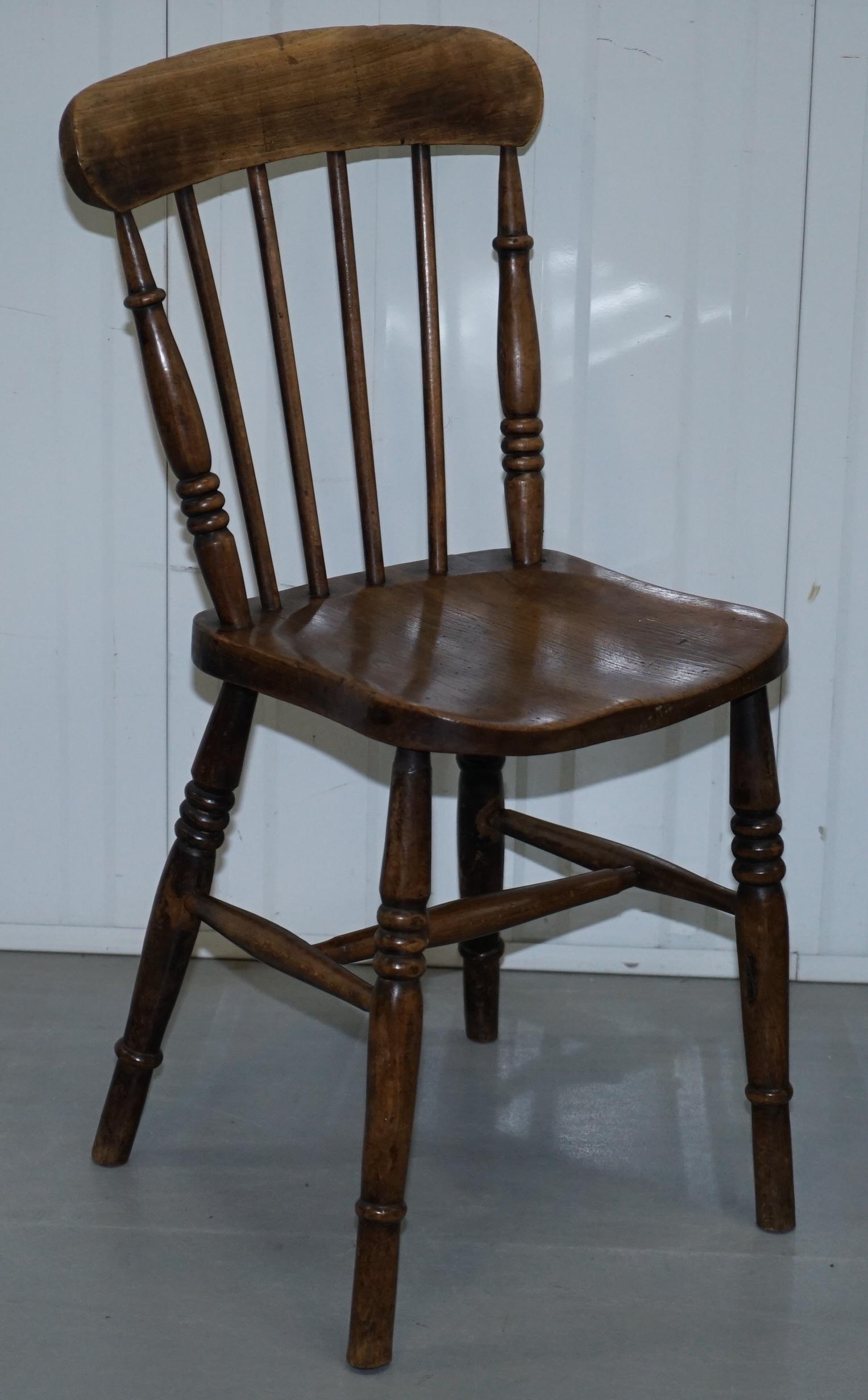 Rare Set of 8 Victorian Windsor Spindle Back Dining Chairs Solid Carved Elm 9