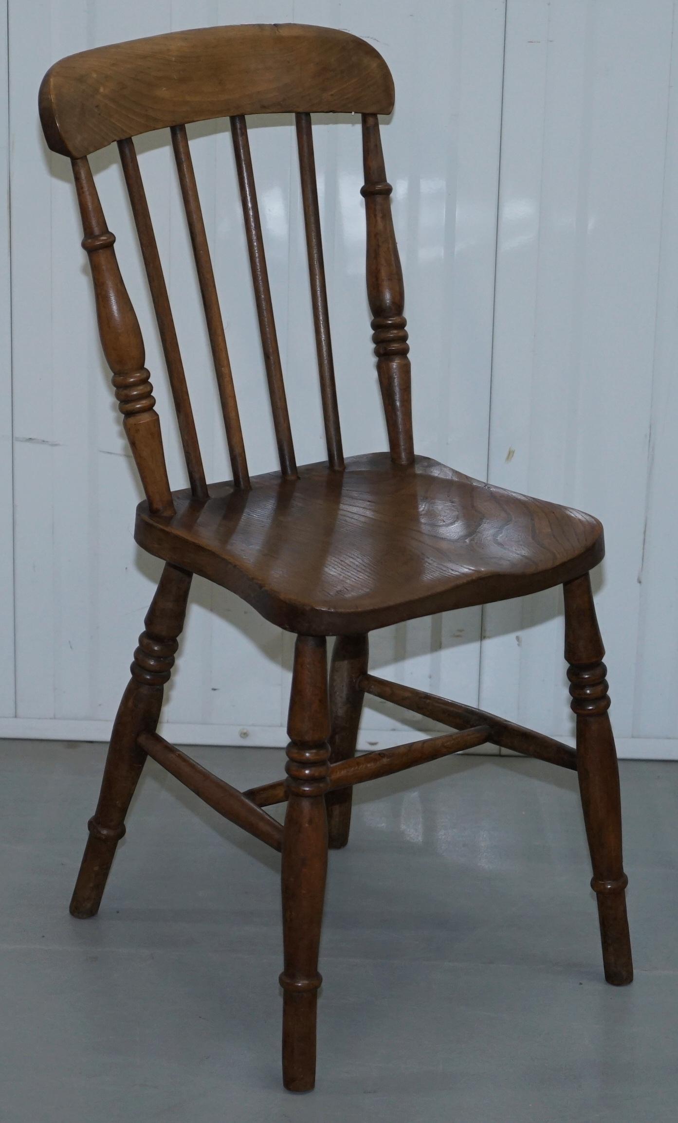 Rare Set of 8 Victorian Windsor Spindle Back Dining Chairs Solid Carved Elm 11