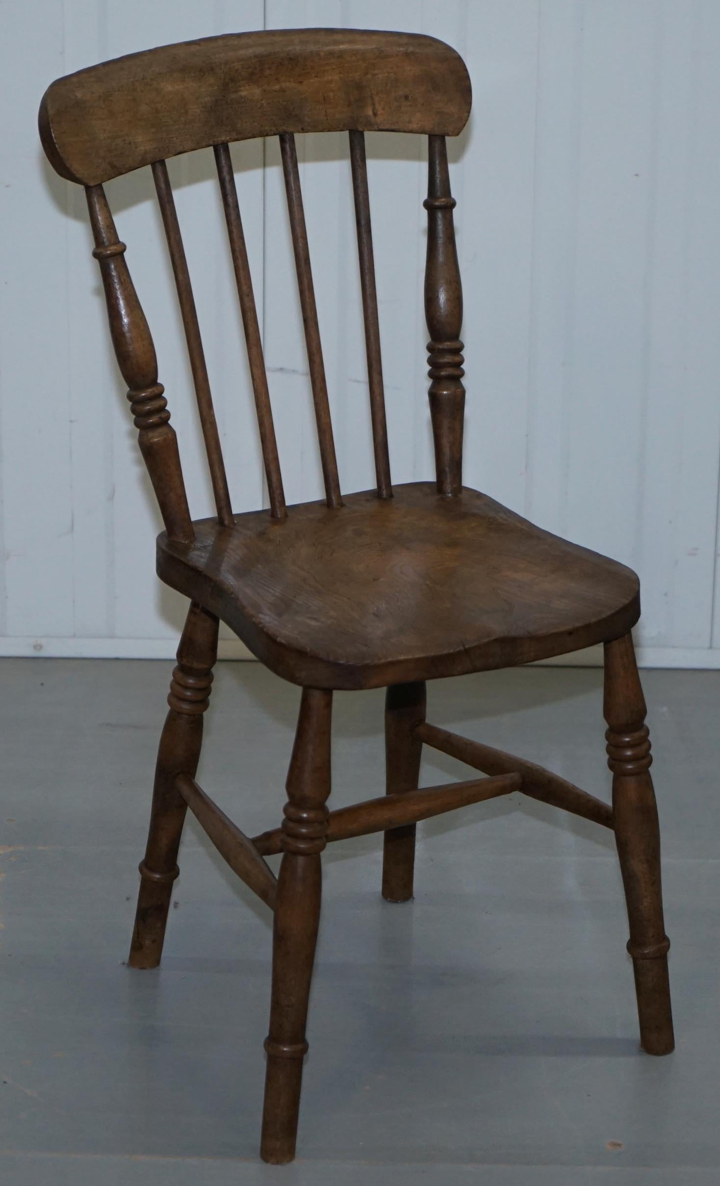 We are delighted to offer for sale this very rare set of 8 Victorian Elm Windsor Spindle back dining chairs 

It's very rare to find a set of eight, I actually have a ninth which I’m listing separately under my other items. The chairs are hand