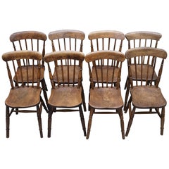 Rare Set of 8 Victorian Windsor Spindle Back Dining Chairs Solid Carved Elm