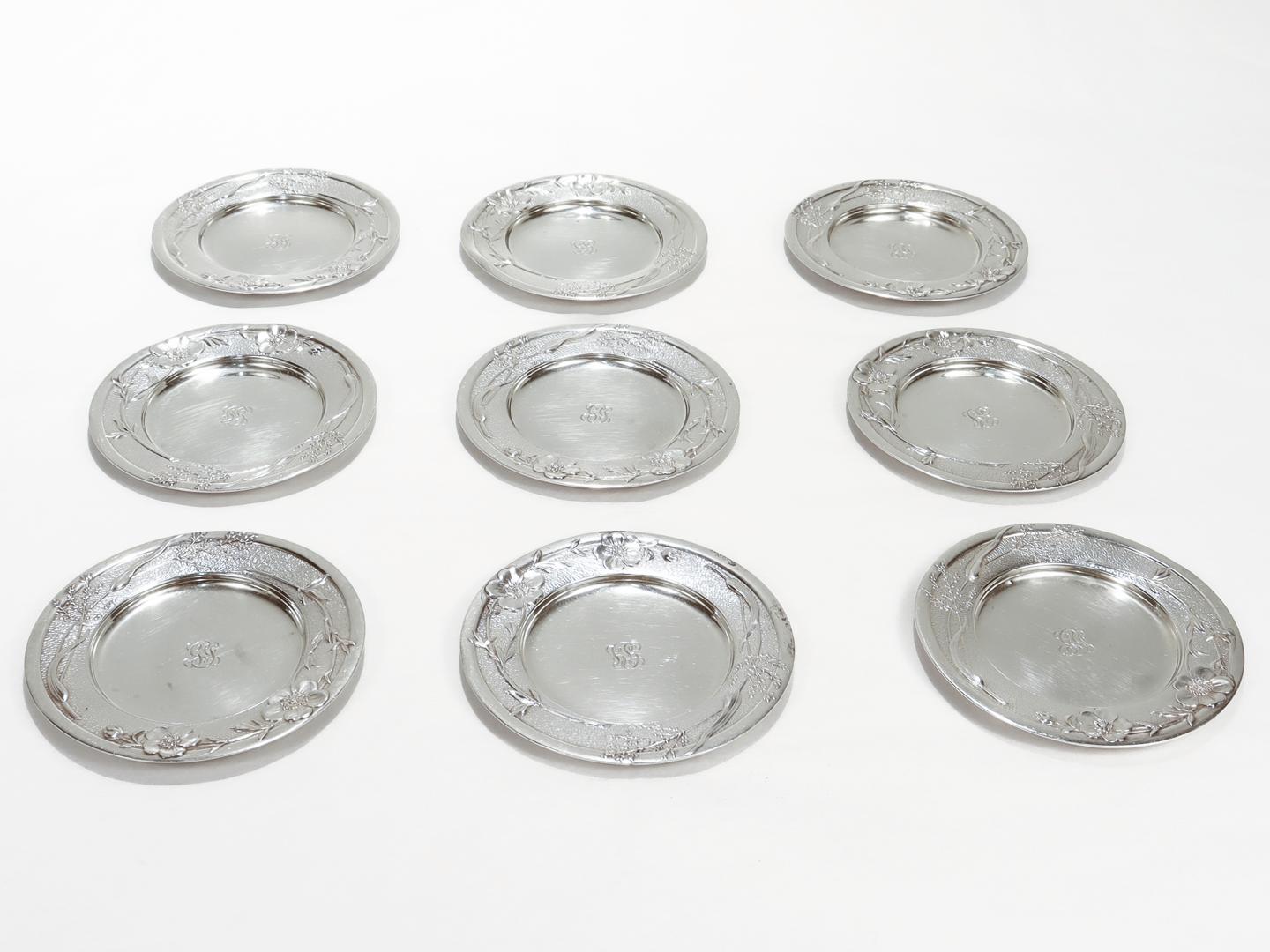 Rare Set of 9 Tiffany & Co. Sterling Silver Vine Pattern Butter Pats For Sale 3