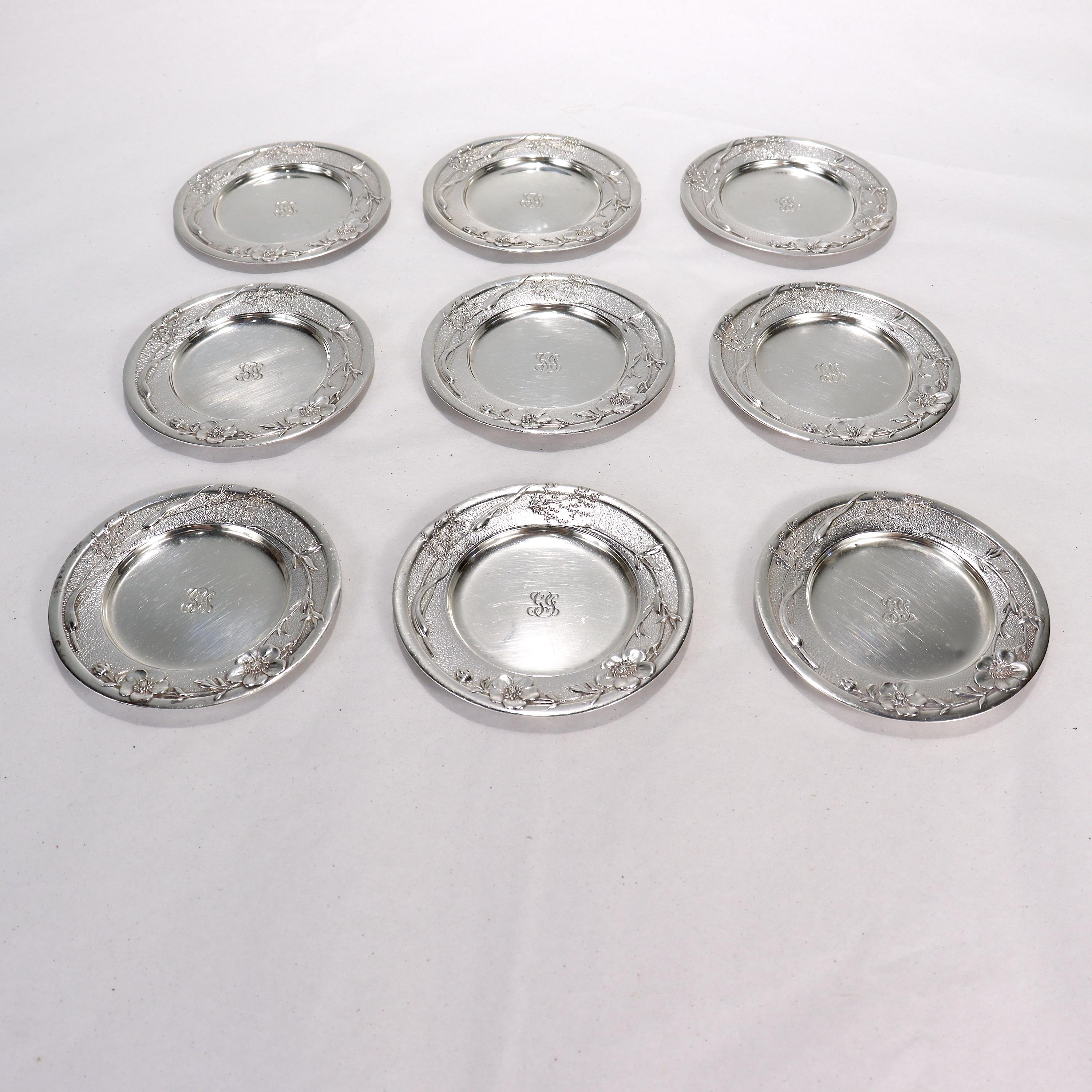 Rare Set of 9 Tiffany and Co. Sterling Silver Vine Pattern Butter Pats