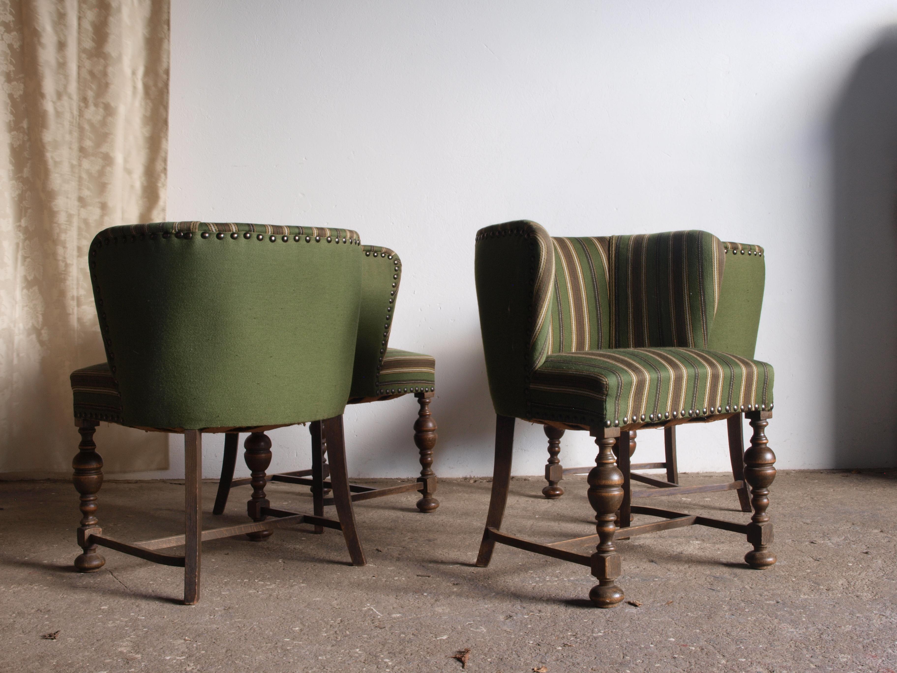 Scandinavian Modern Rare set of Art deco - Brutalist Dining Chairs For Sale