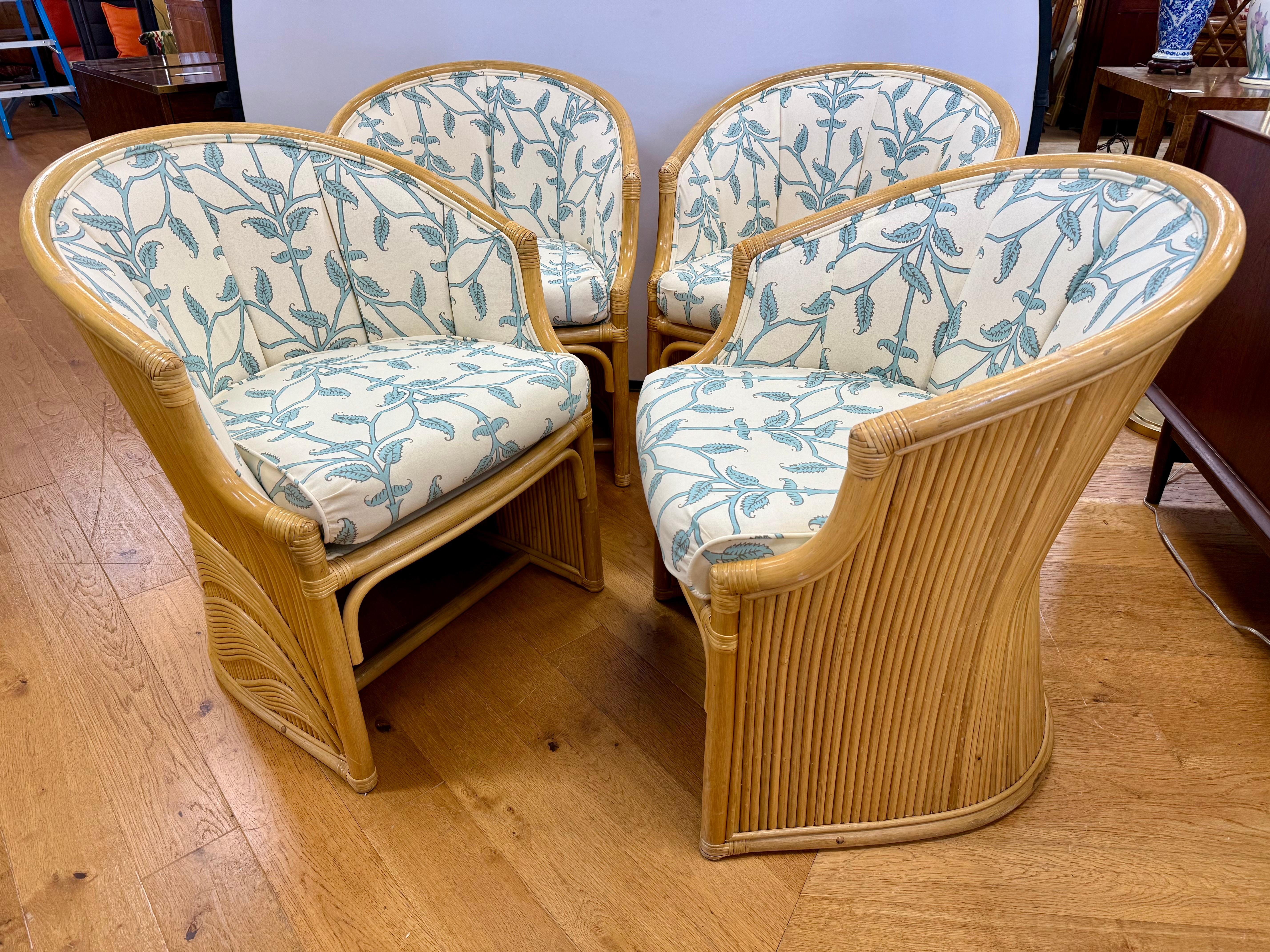 Raro set di sedie da pranzo in rattan di bambù con intarsio di McGuire degli anni '70 in vendita 4