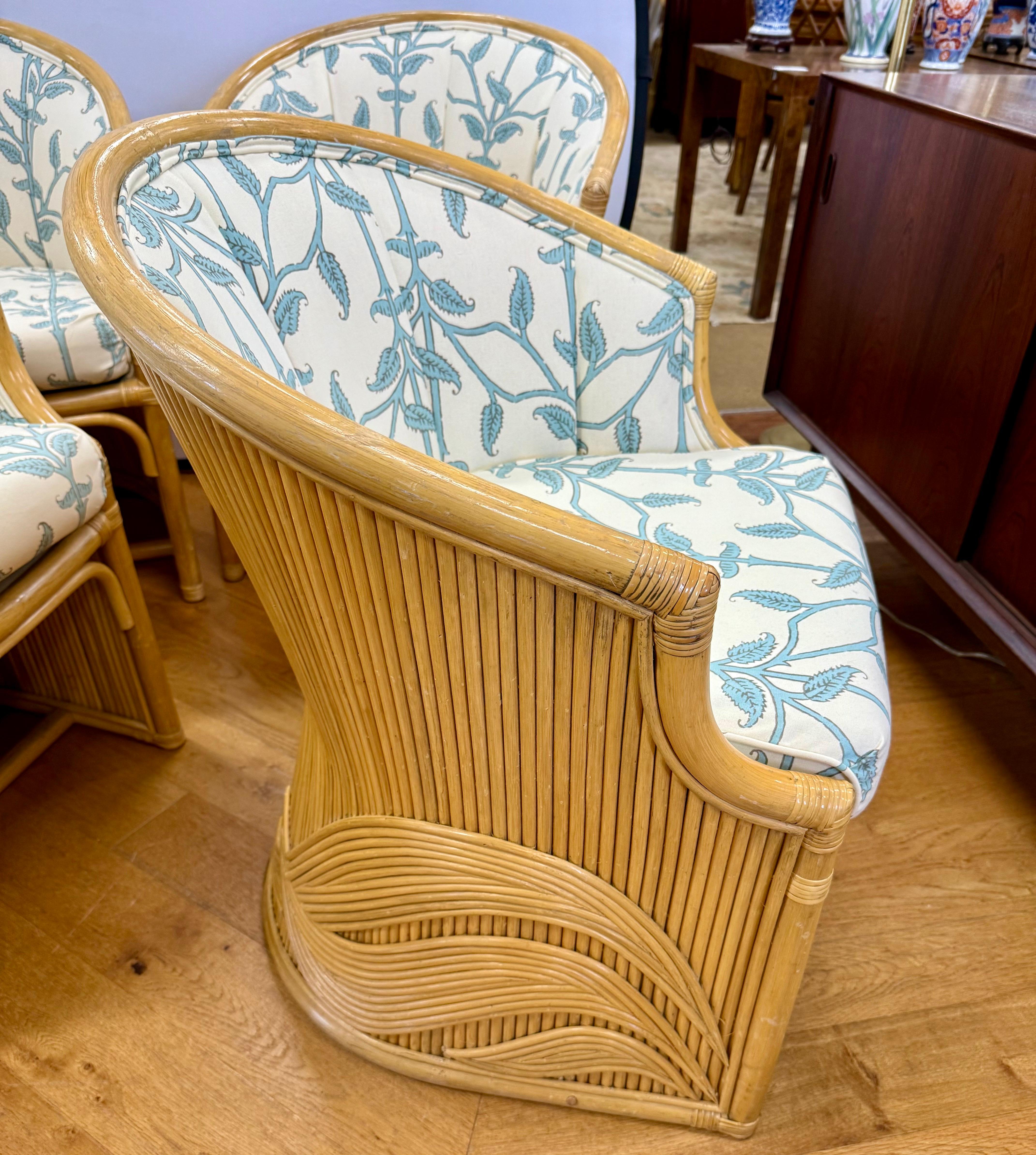 Raro set di sedie da pranzo in rattan di bambù con intarsio di McGuire degli anni '70 in vendita 5