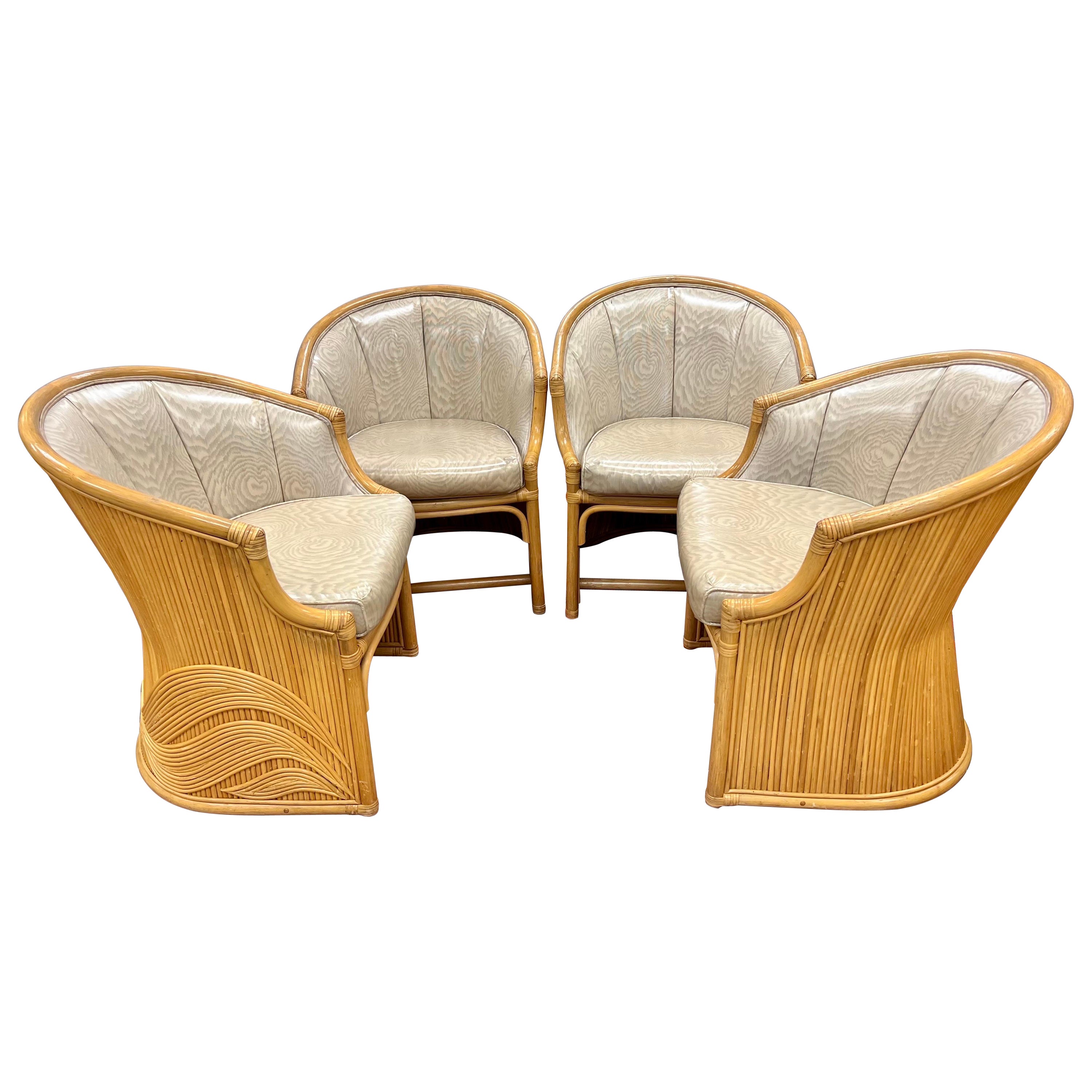 Rare Set of Bamboo Rattan Parquetry Dining Chairs by McGuire Circa 1970's
