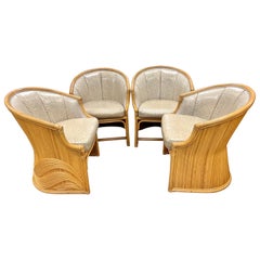 Rare Set of Bamboo Rattan Parquetry Dining Chairs by McGuire Circa 1970's