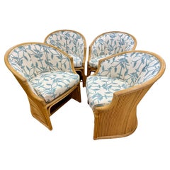 Rare ensemble de chaises de salle à manger en parqueterie de bambou et de rotin par McGuire Circa 1970's