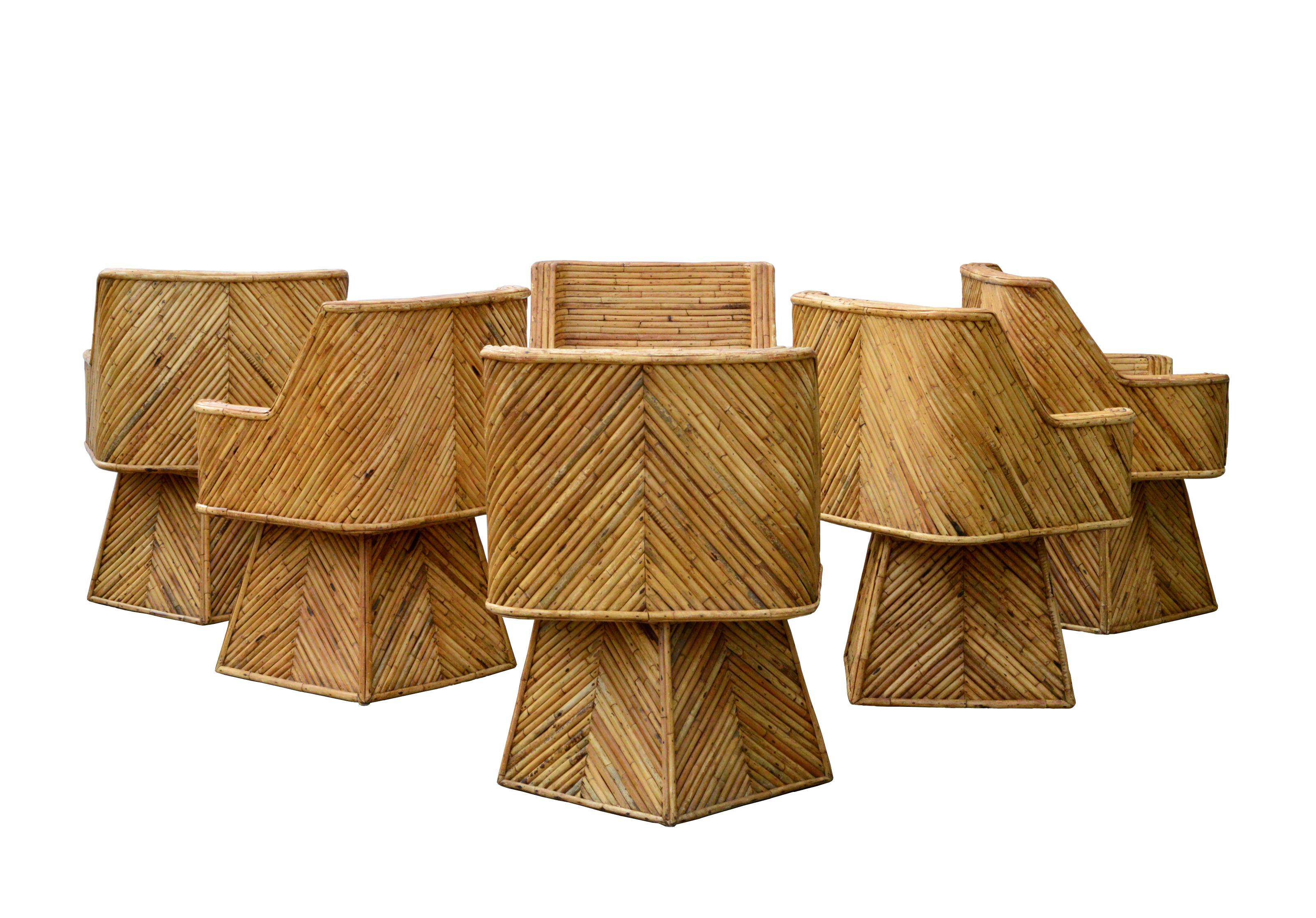 Rare Set of Bamboo Swivel Chairs For Sale 3