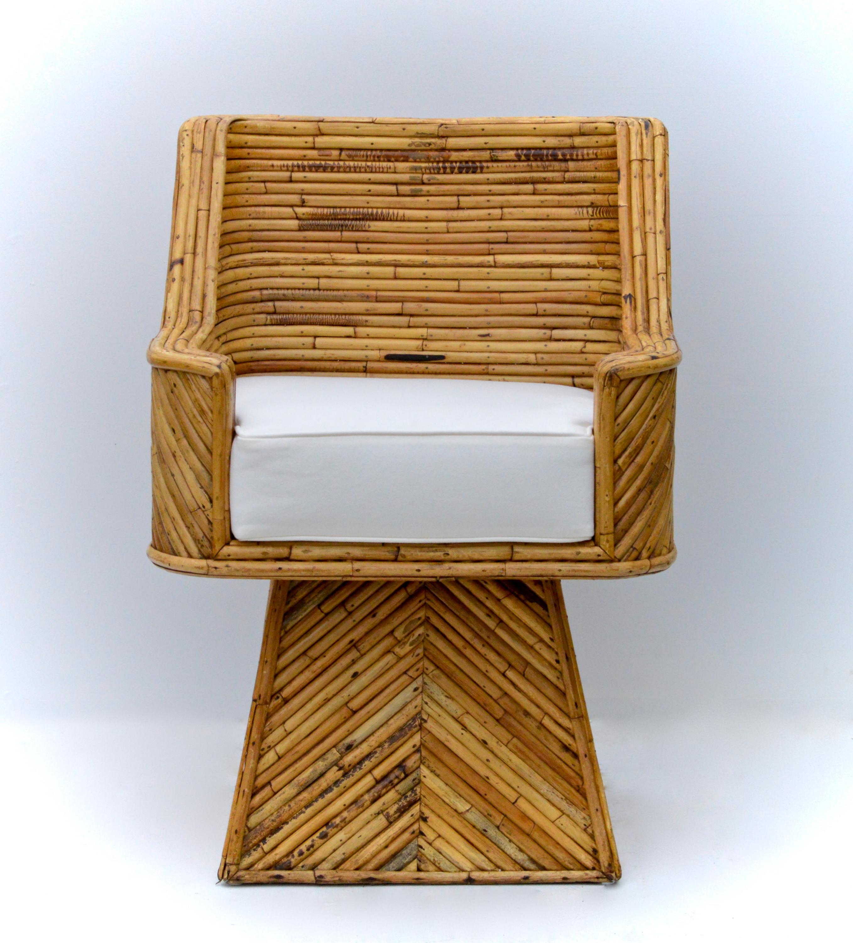 Mid-Century Modern Rare Set of Bamboo Swivel Chairs For Sale