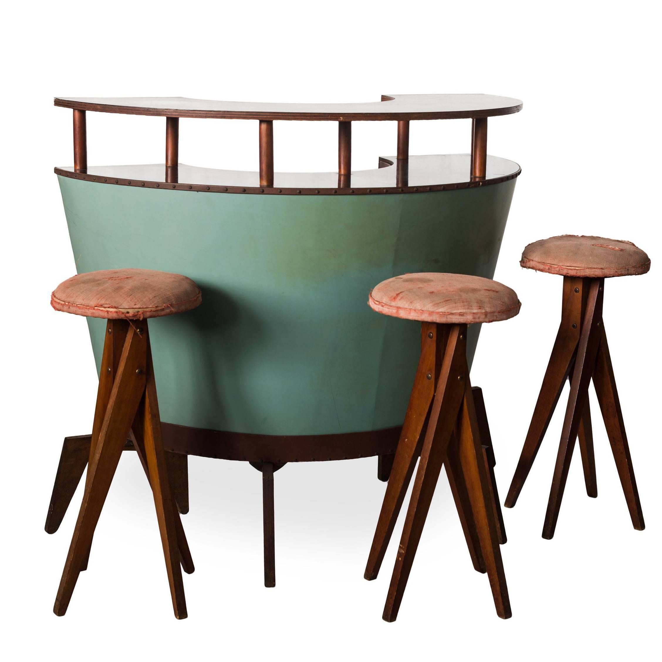 Set of Midcentury brazilian Bar with Benches by Zanine Caldas, 1940s