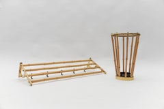 Rare Set of Brass and Bamboo Coat Rack and Umbrella Stand, 1950 Italy