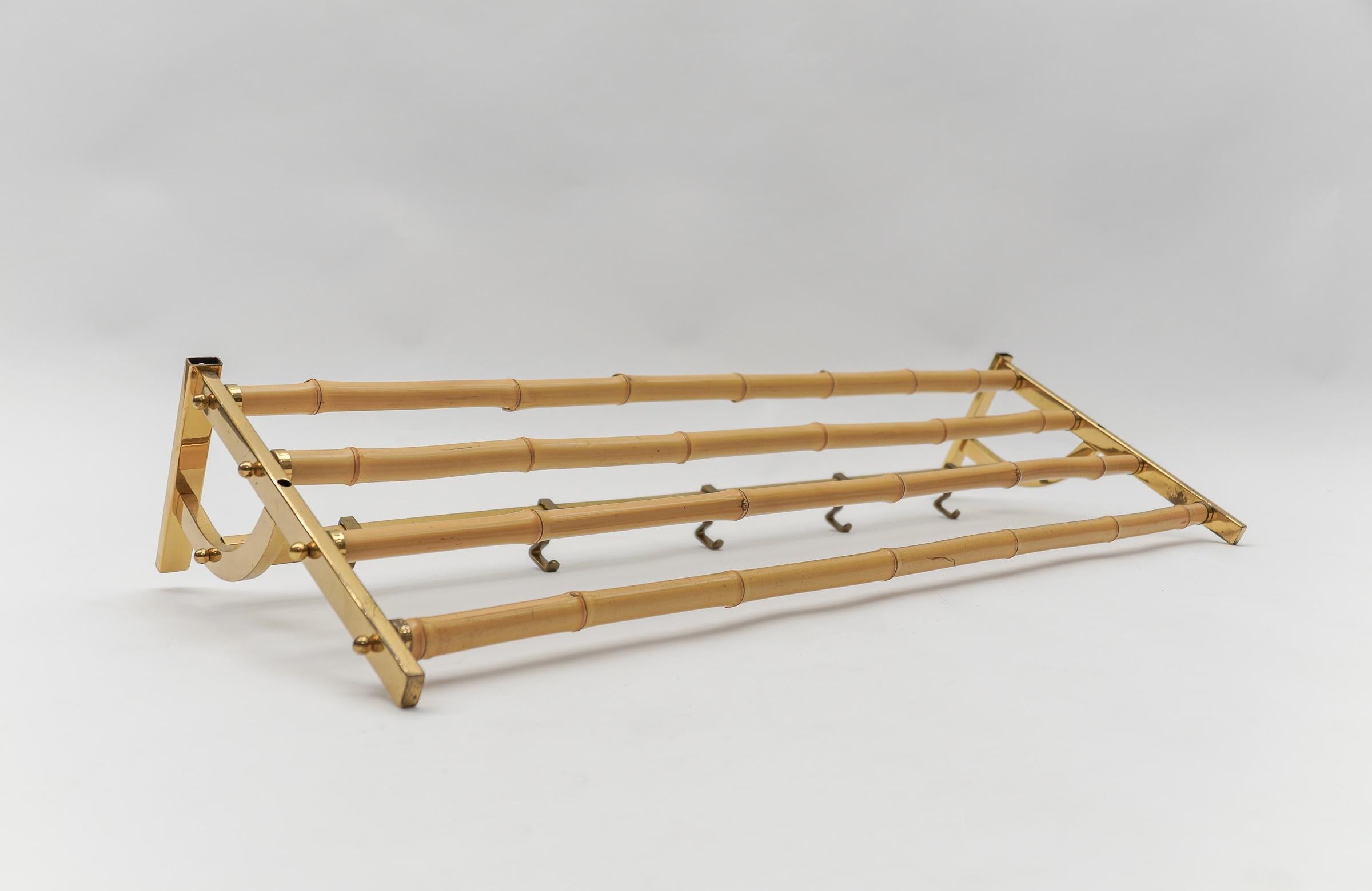 Mid-20th Century Rare Set of Brass and Bamboo Coat Rack and Umbrella Stand, 1950 Italy For Sale
