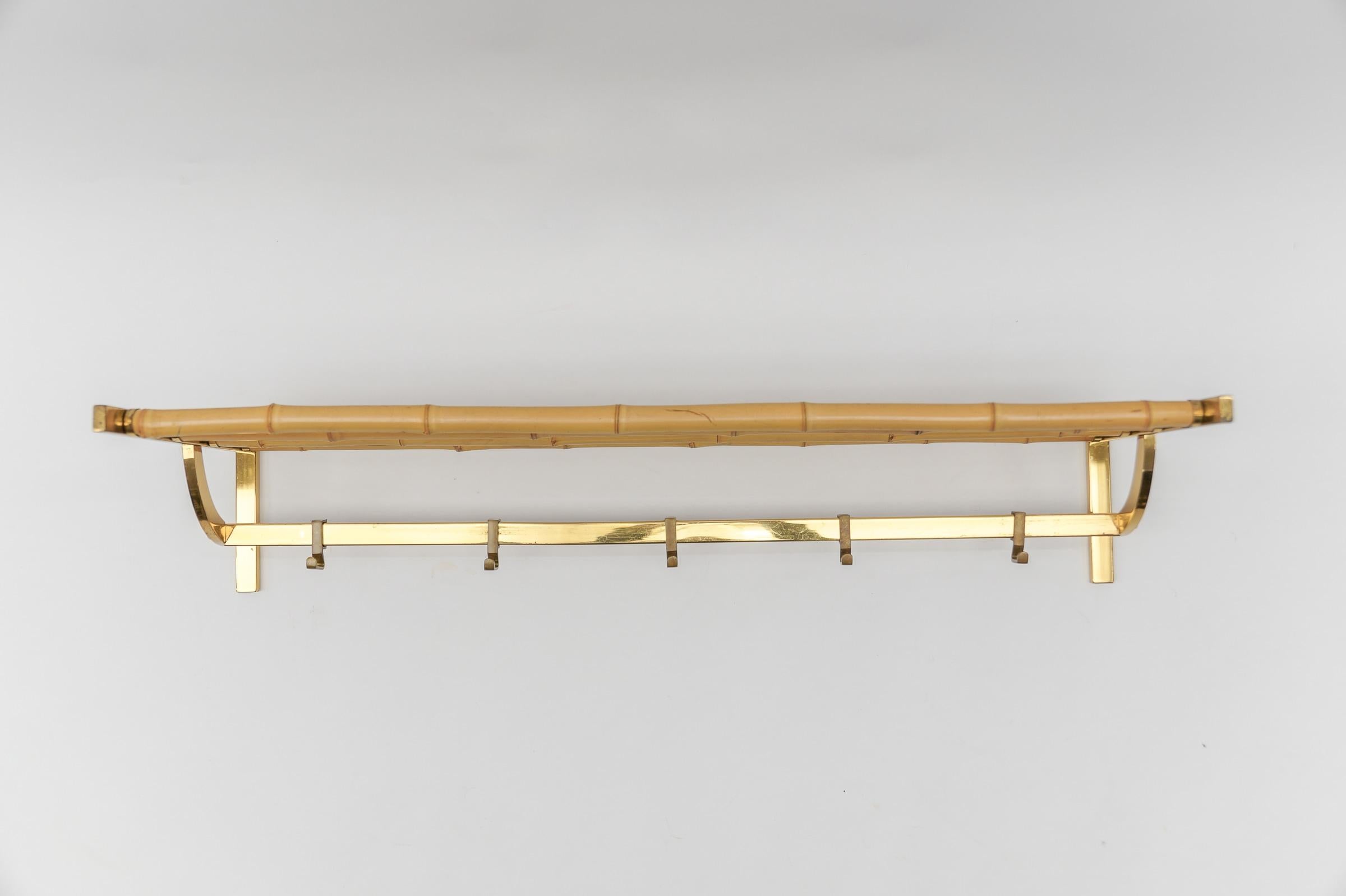 Metal Rare Set of Brass and Bamboo Coat Rack and Umbrella Stand, 1950 Italy For Sale