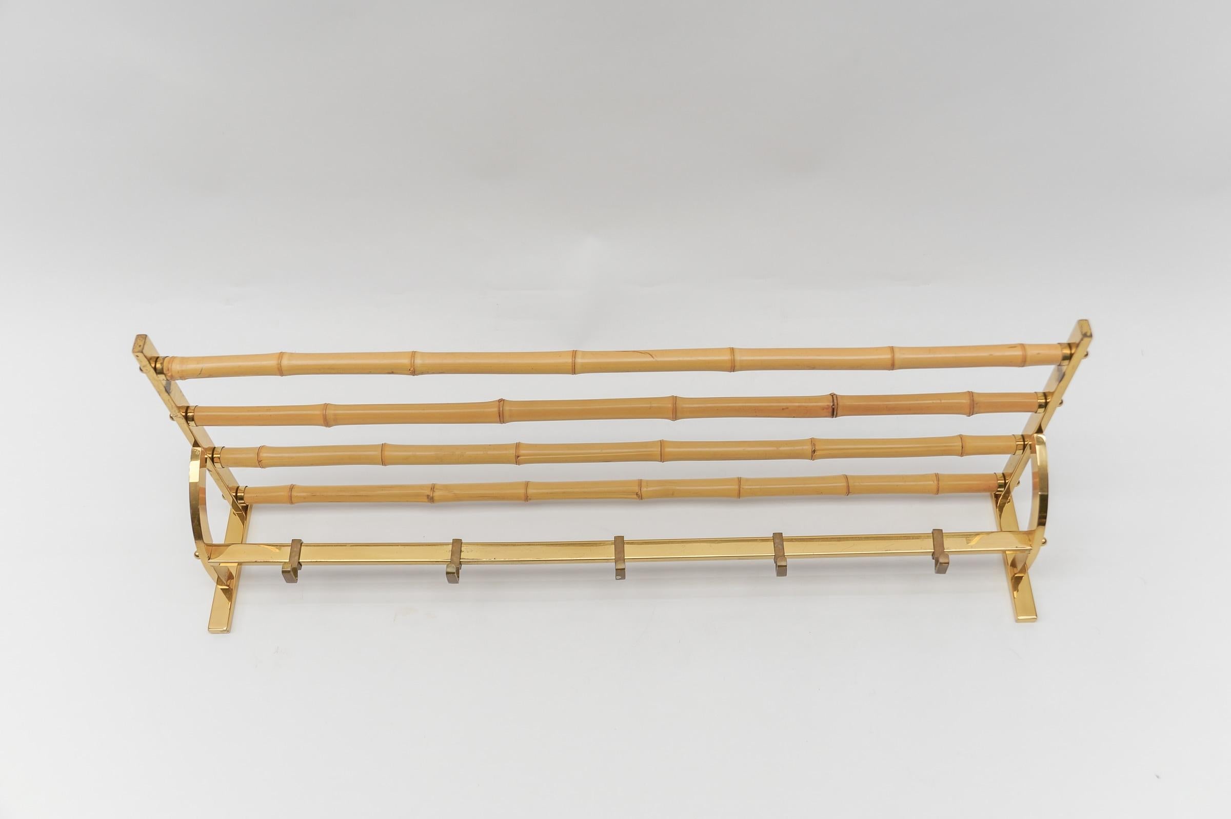Rare Set of Brass and Bamboo Coat Rack and Umbrella Stand, 1950 Italy For Sale 1