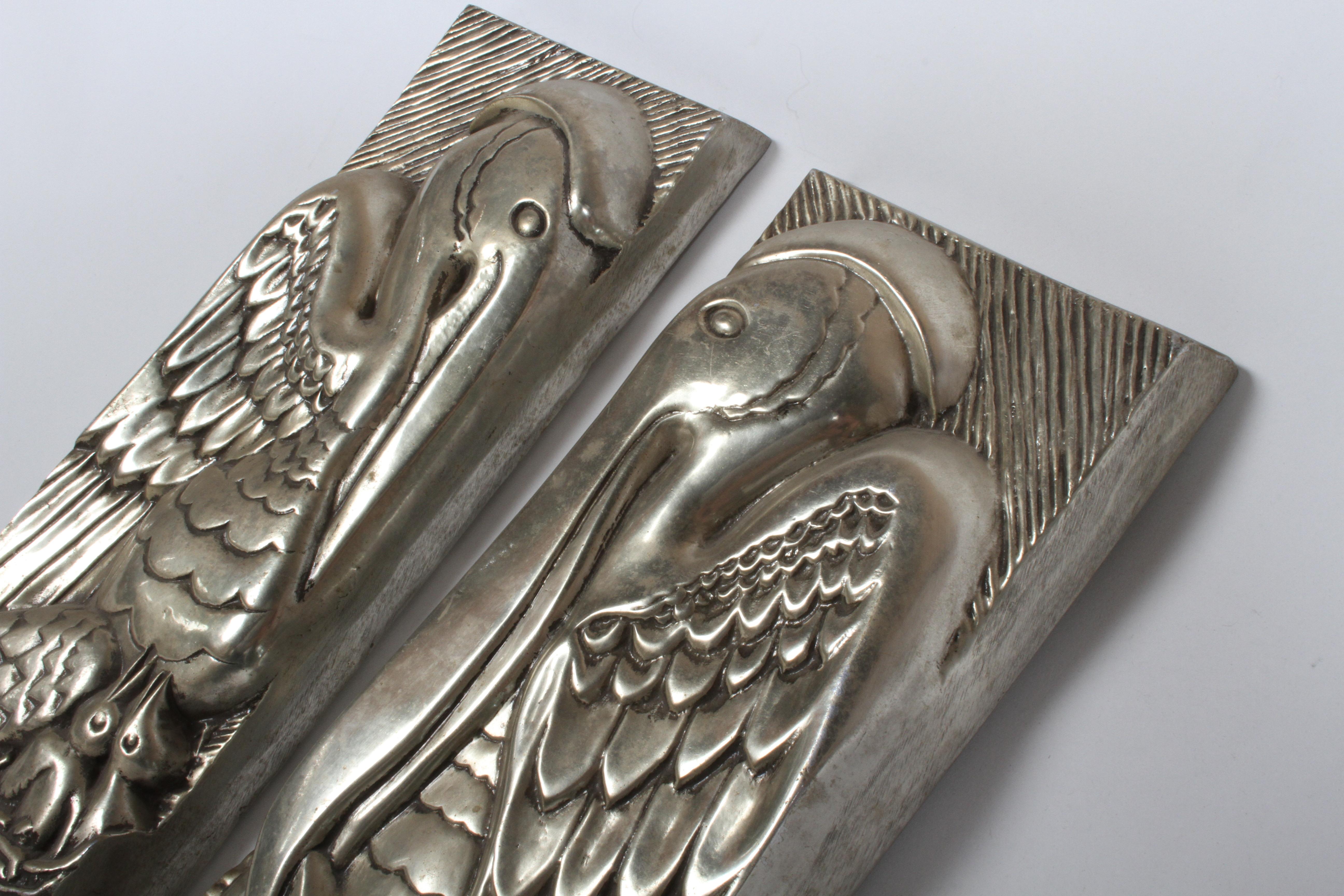 American Rare Set of Bruce Cox Art Deco Aluminum Pelican Sculptural Panels