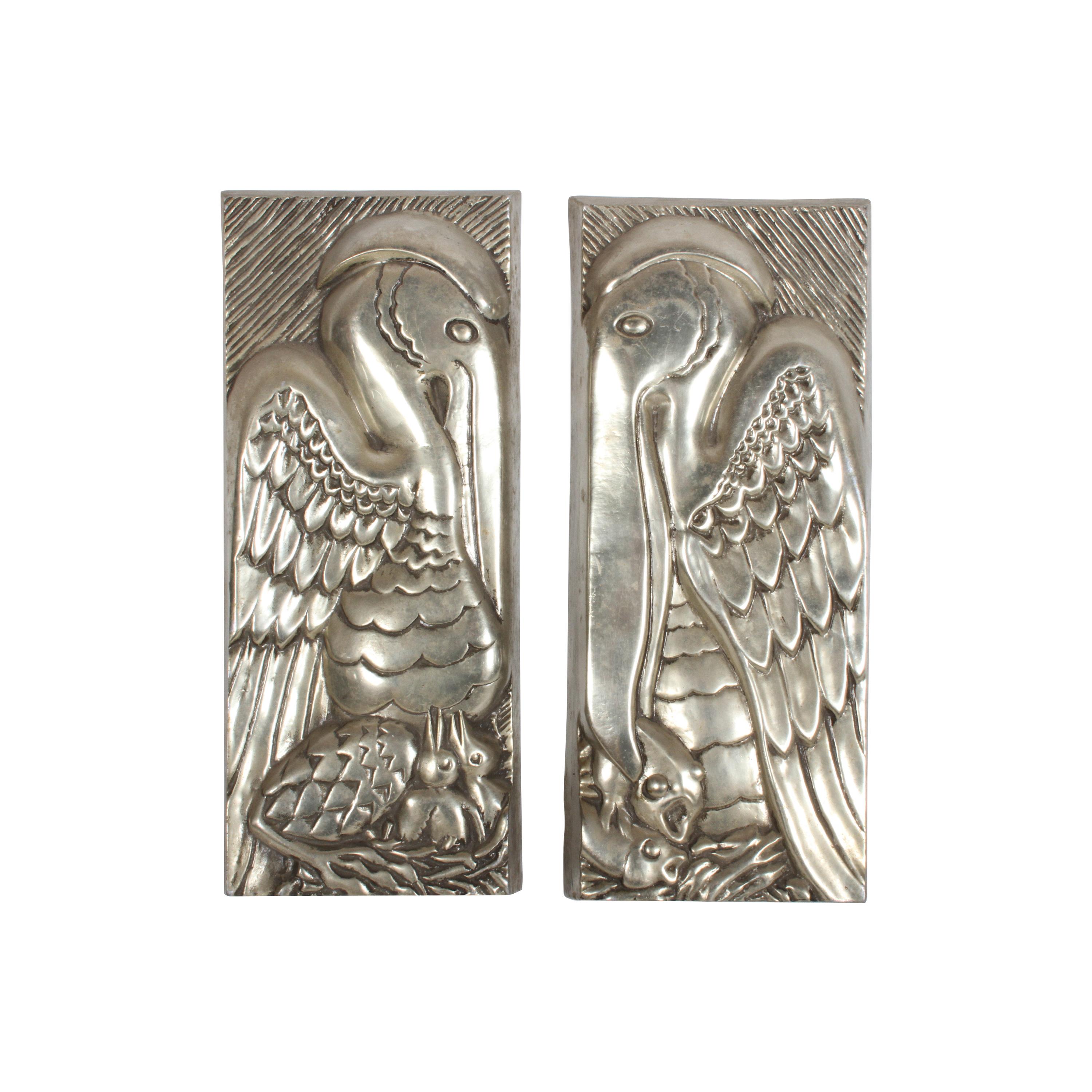 Rare Set of Bruce Cox Art Deco Aluminum Pelican Sculptural Panels