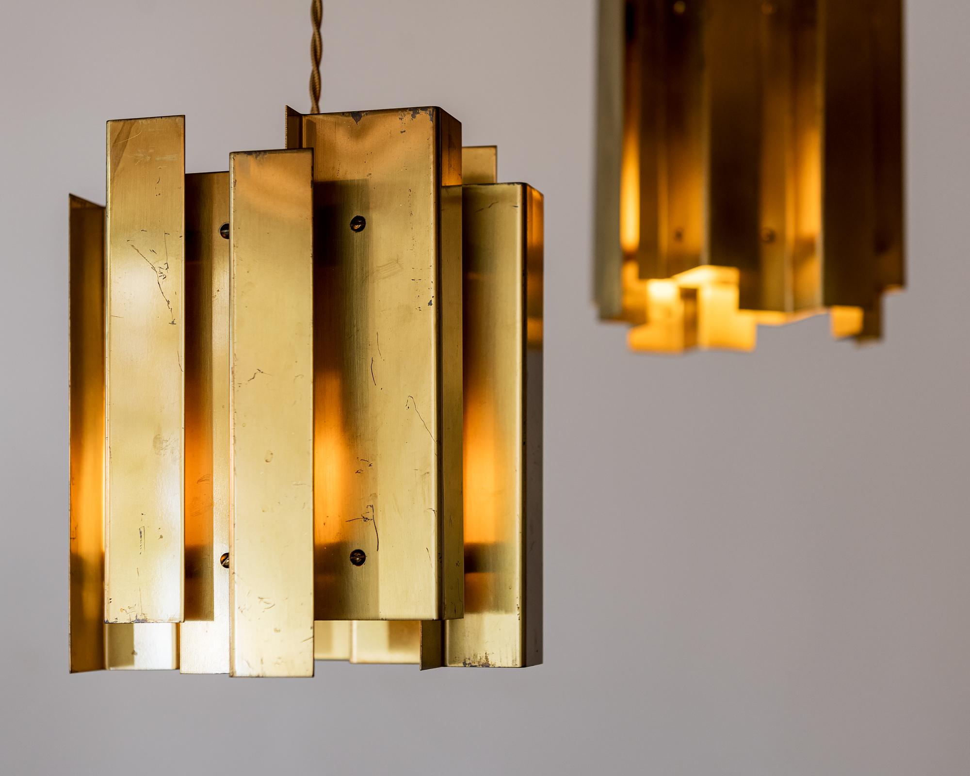Swedish Rare Set of Carl Axel Acking Brass Pendant Lights, Sweden, 1940s For Sale