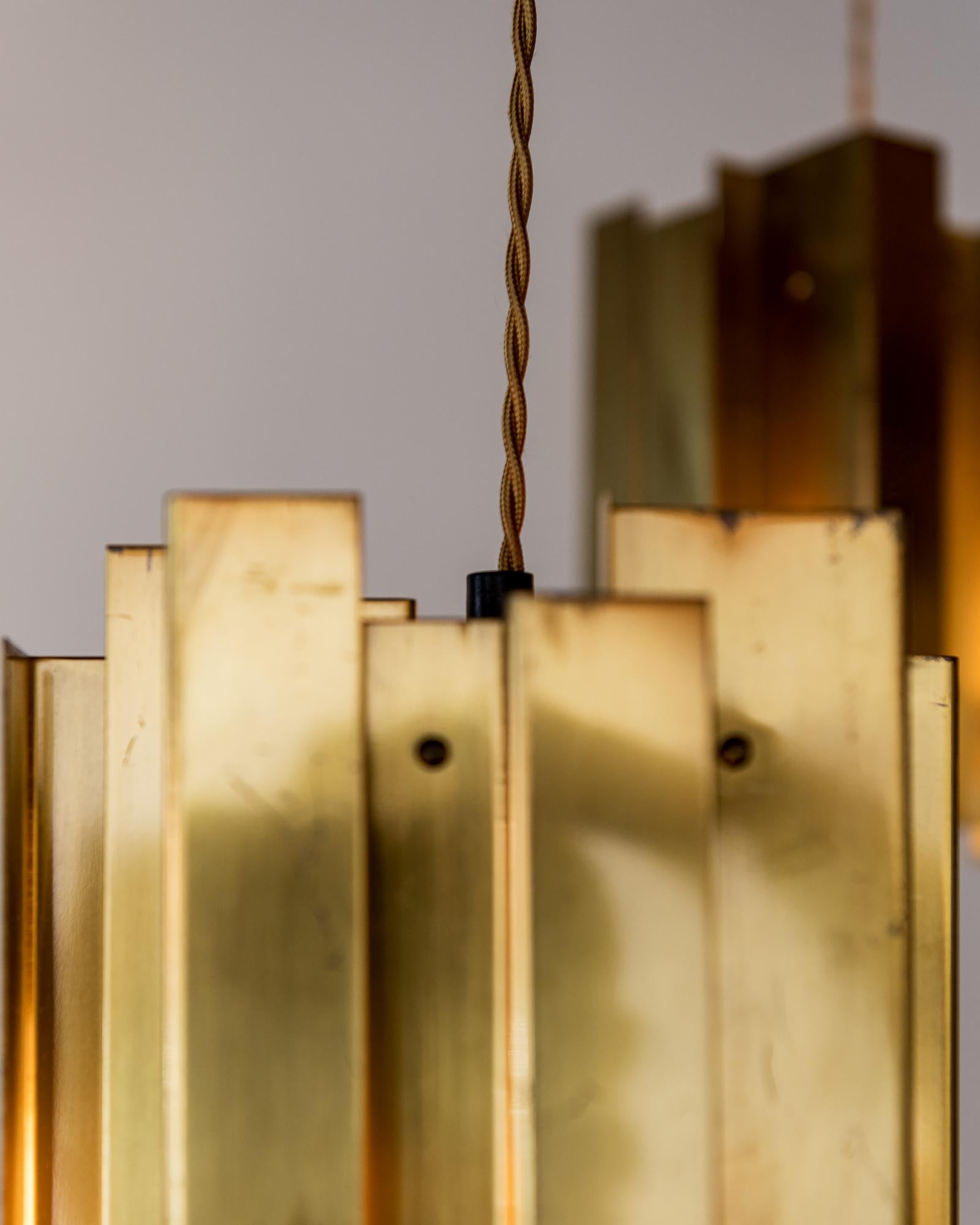 Mid-20th Century Rare Set of Carl Axel Acking Brass Pendant Lights, Sweden, 1940s For Sale