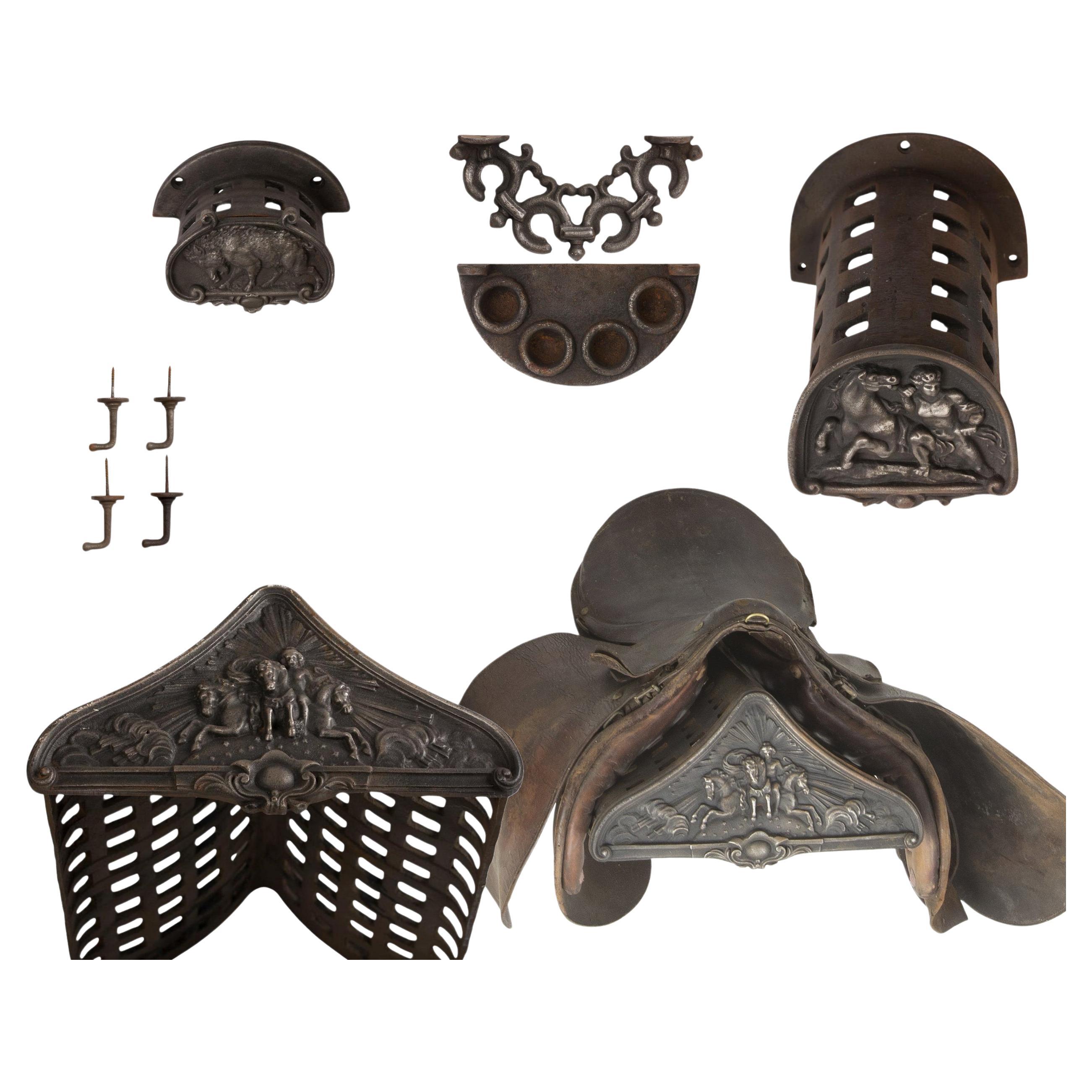 Rare set of cast iron stable accessories for four horses, France, circa 1870 For Sale