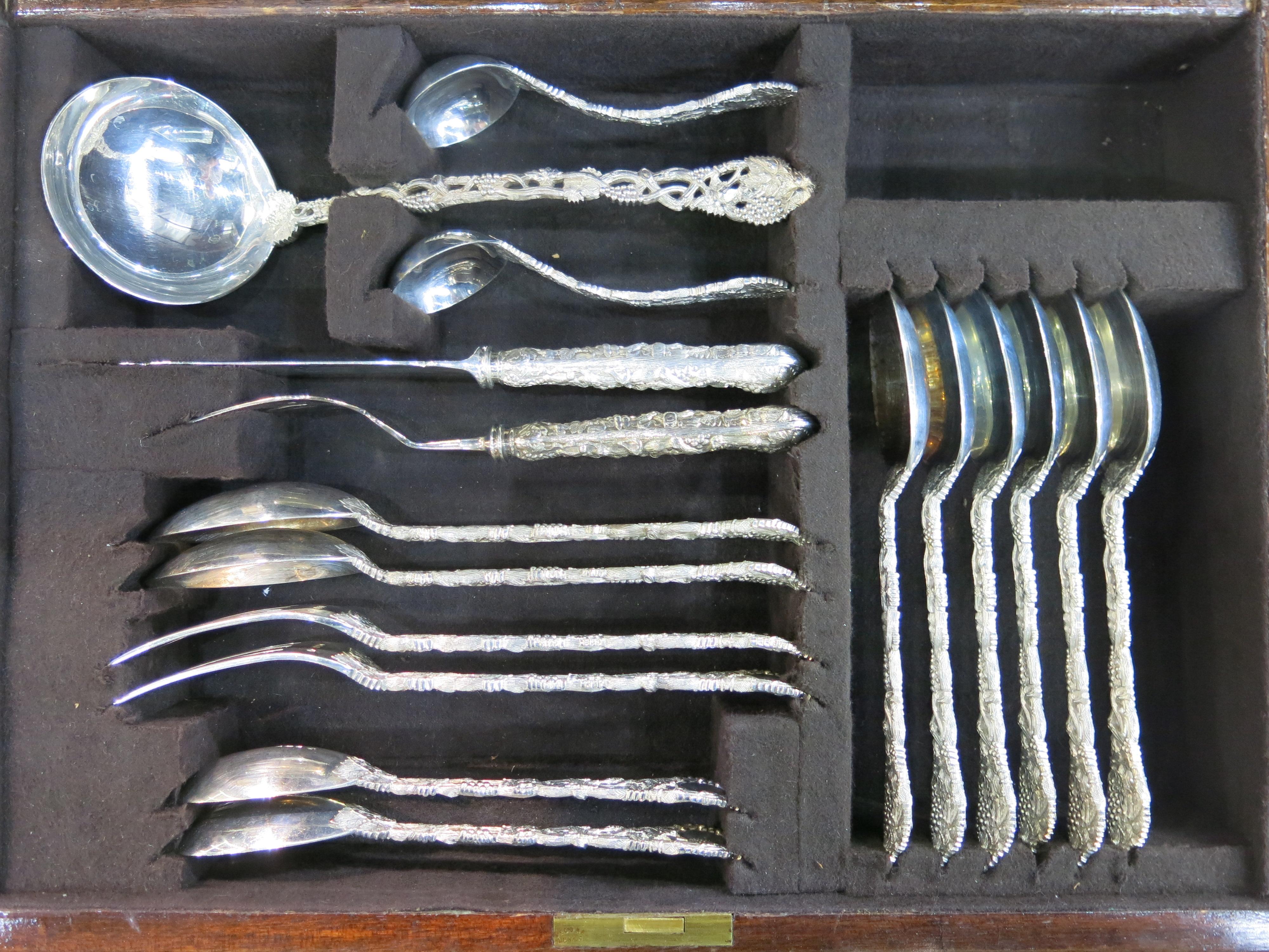 20th Century Rare Chased & Pierced Vine Sterling Silver Flatware Set by Asprey, 173pcs For Sale