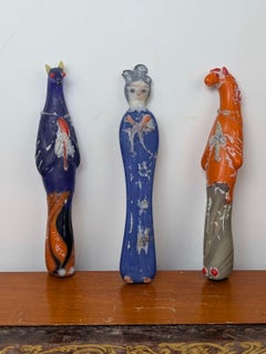 Rare Set of Chinese Liuli Coloured Glass Figures of a Court Lady & Zodiac Animal