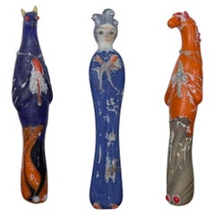Rare Set of Chinese Liuli Coloured Glass Figures of a Court Lady & Zodiac Animal