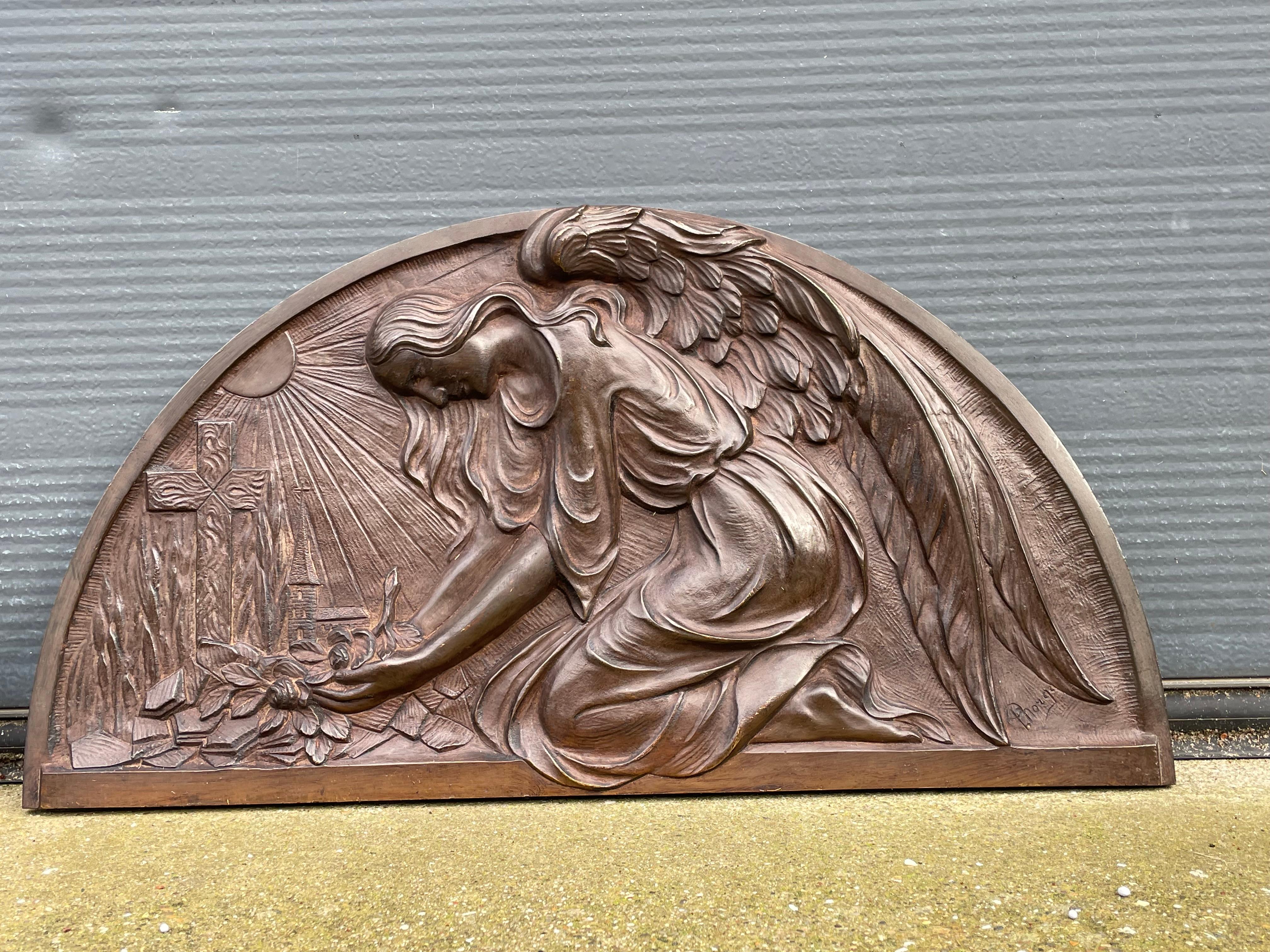 Rare Set of Christian Art Deco Bronze Jesus, Mary & Angel Wall Plaques by Norga For Sale 5