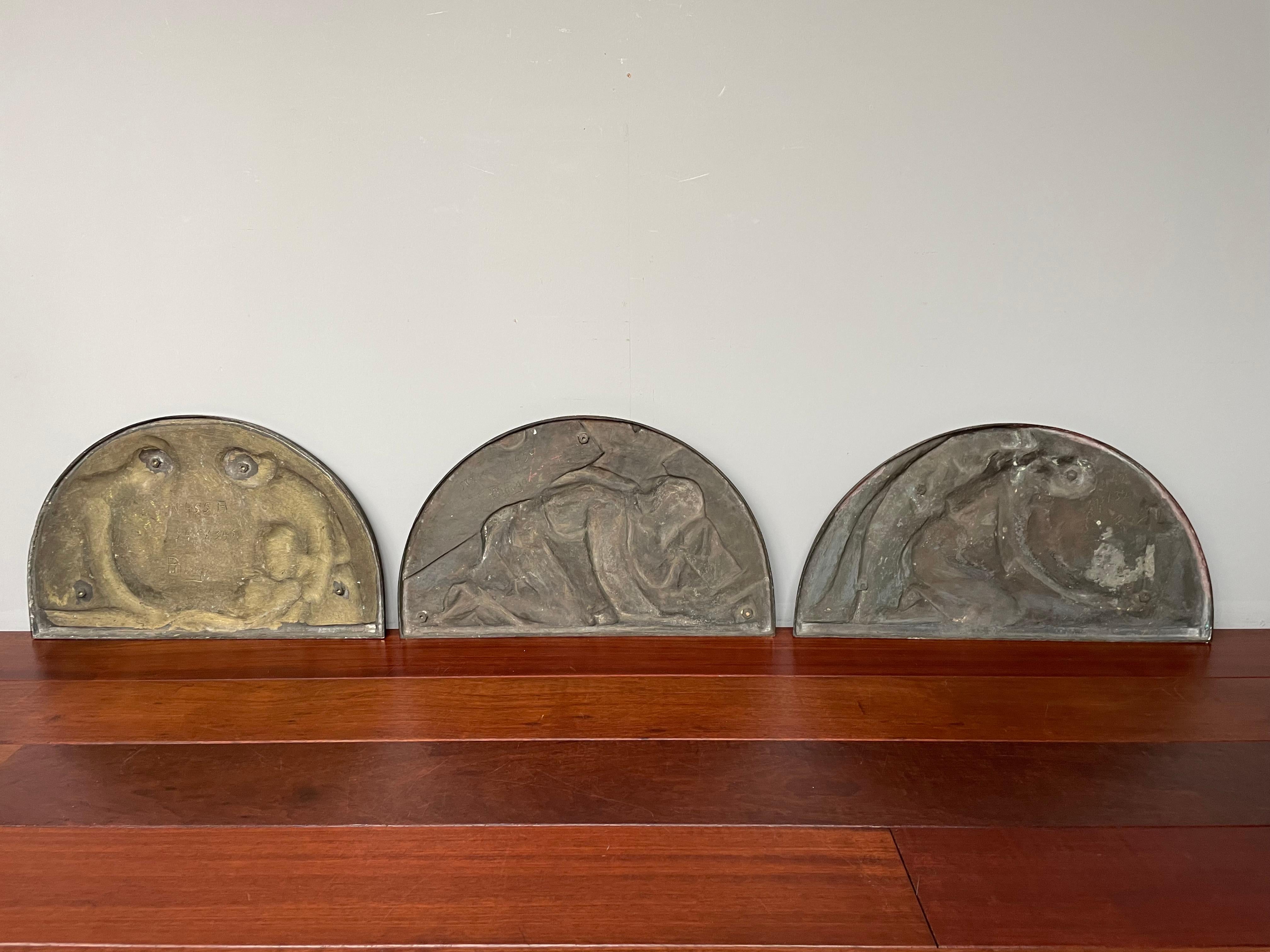 Rare Set of Christian Art Deco Bronze Jesus, Mary & Angel Wall Plaques by Norga For Sale 8
