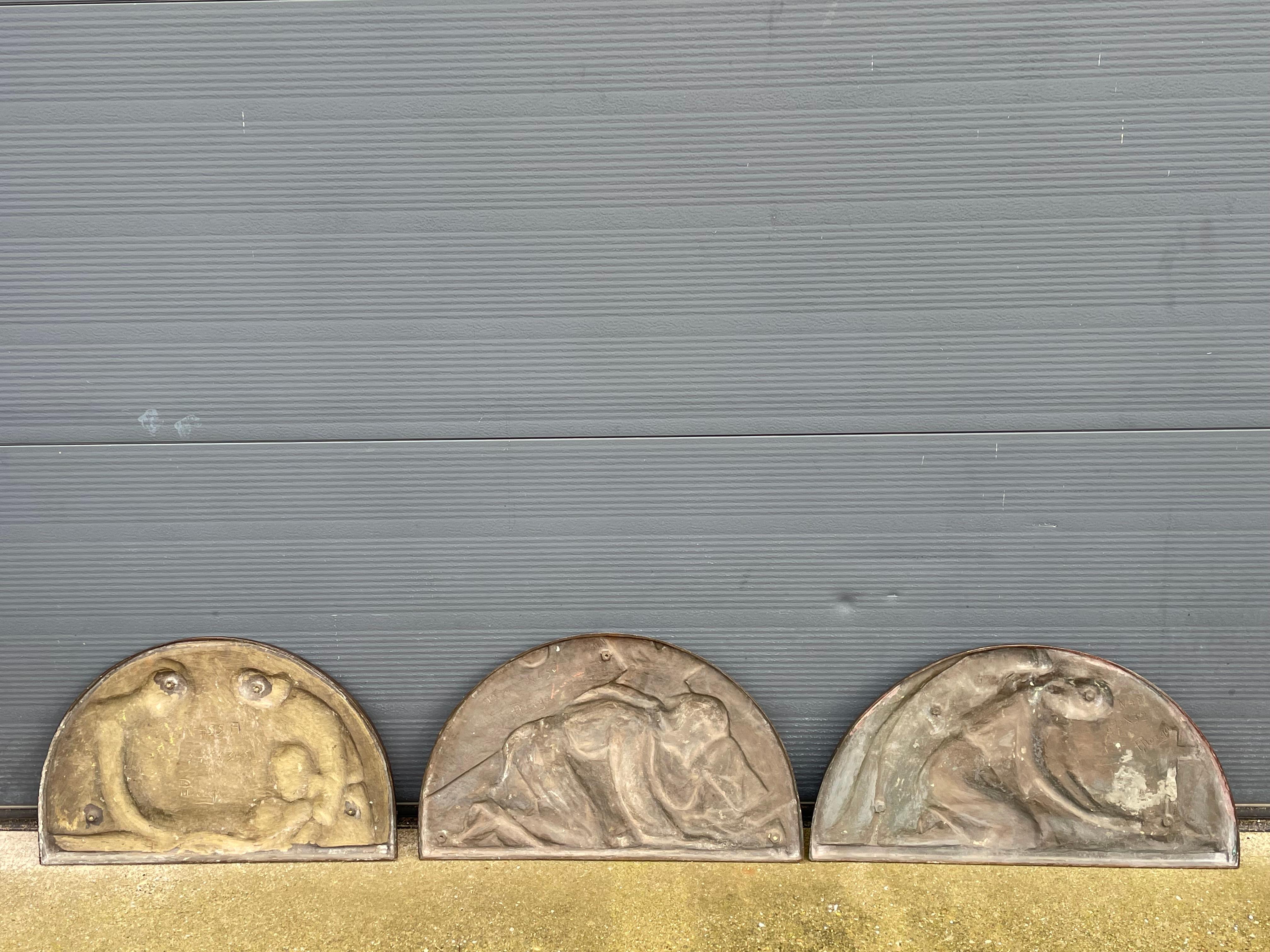 Rare Set of Christian Art Deco Bronze Jesus, Mary & Angel Wall Plaques by Norga For Sale 9