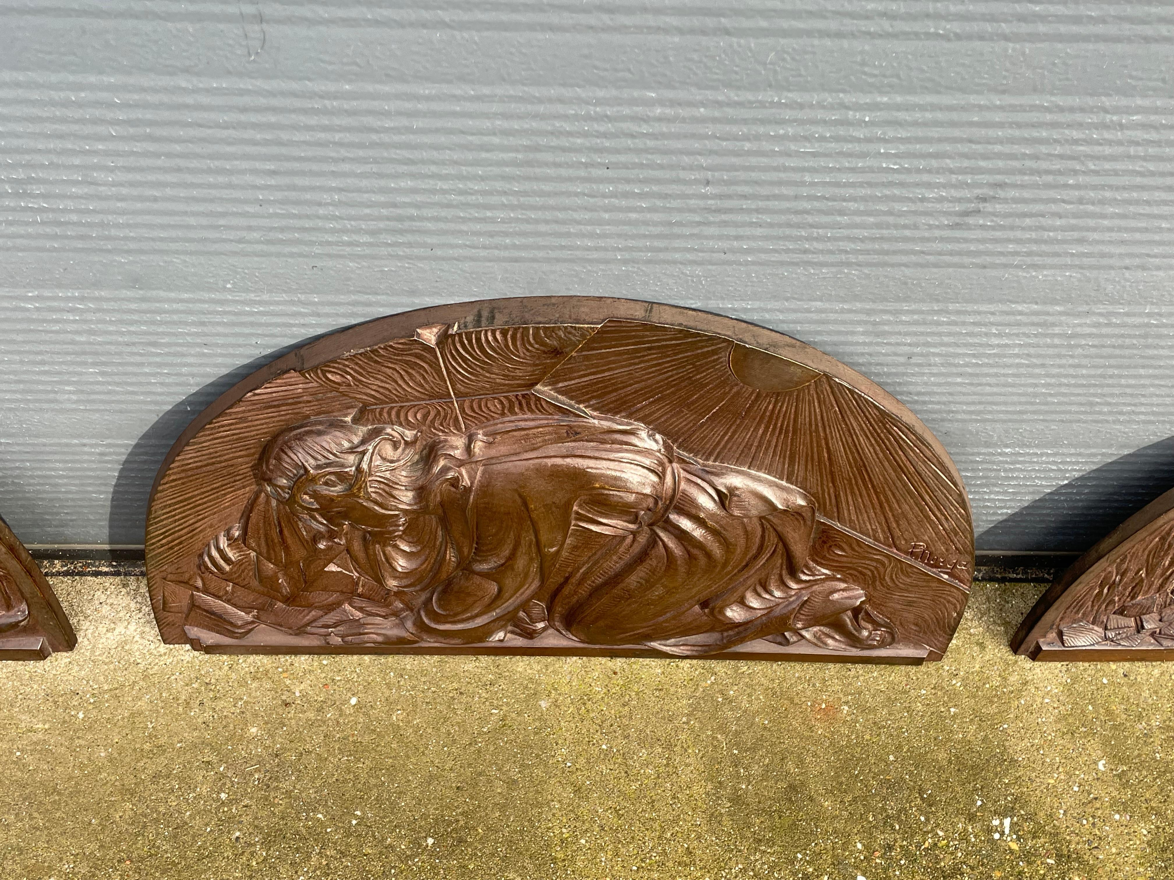 Rare Set of Christian Art Deco Bronze Jesus, Mary & Angel Wall Plaques by Norga For Sale 13