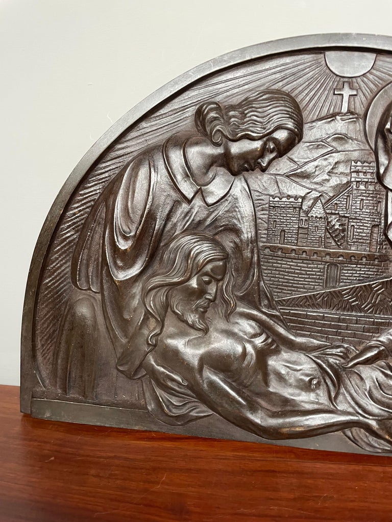 Rare Set of Christian Art Deco Bronze Jesus, Mary and Angel Wall