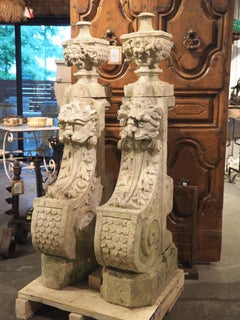 Rare Set of Circa 1700 French Chateau Staircase Baluster Terminals in Limestone