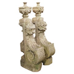 Rare Set of Circa 1700 French Chateau Staircase Baluster Terminals in Limestone