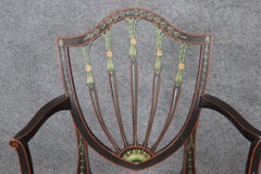 Rare set of Ebonized Paint Decorated Adams Dining Chairs 4 Arms & 2 Side Chairs