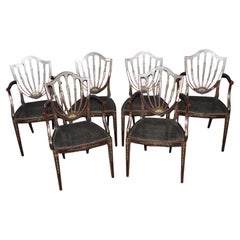 Rare set of Ebonized Paint Decorated Adams Dining Chairs 4 Arms & 2 Side Chairs
