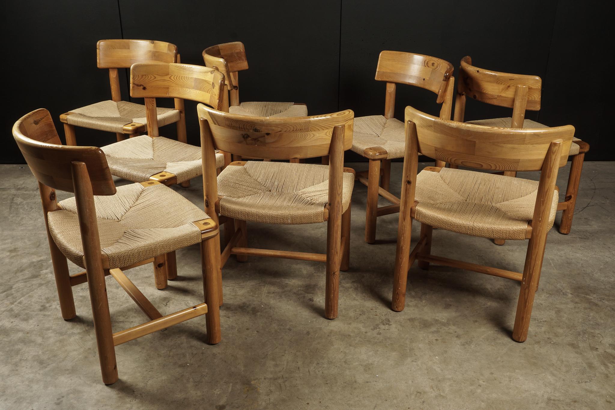 Rare Set of Eight Dining Chairs attributed to Rainer Daumiller, circa 1970 In Good Condition In Nashville, TN