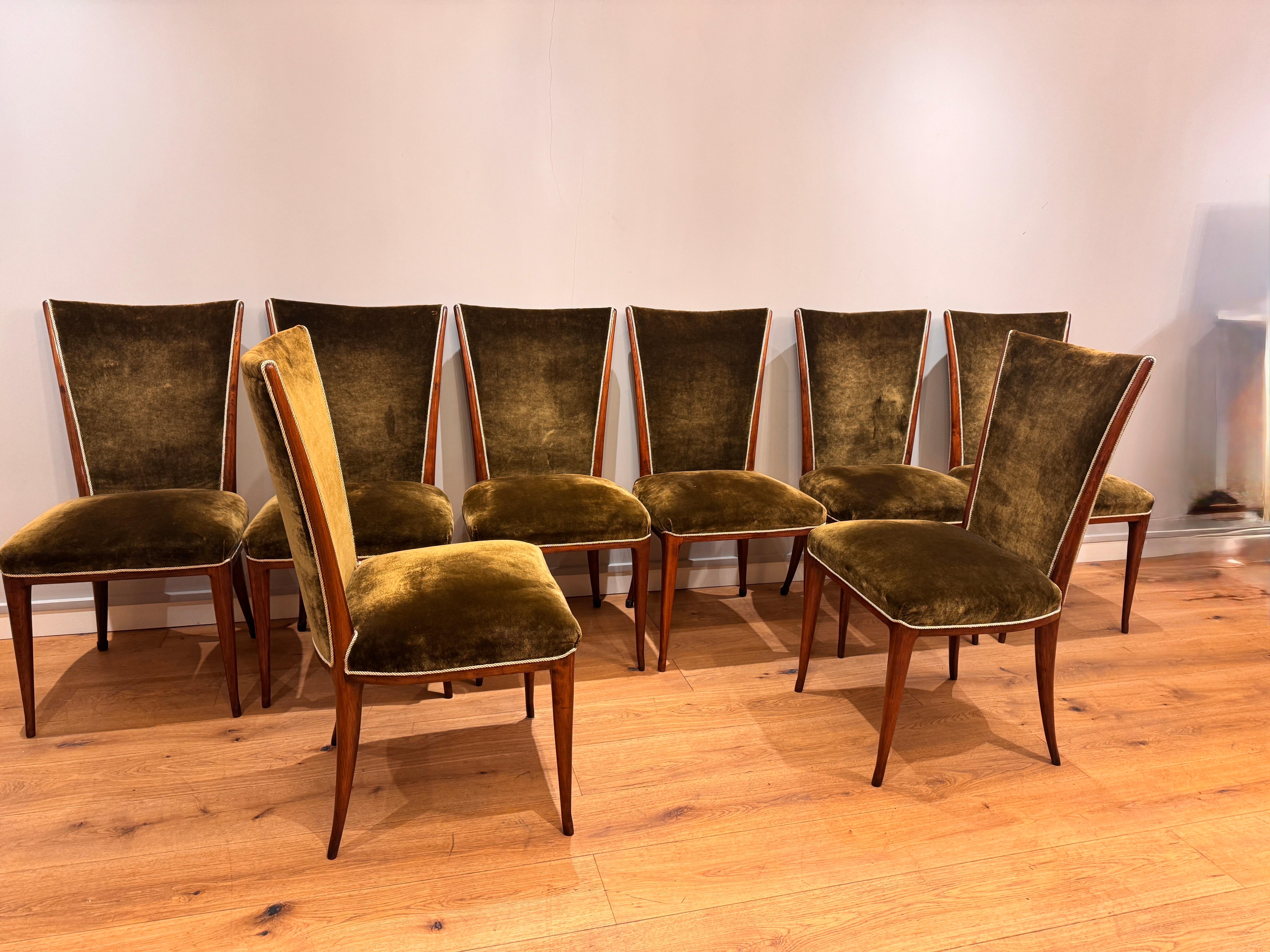 Art Deco Rare set of eight dining room chairs by Osvaldo Borsani For Sale